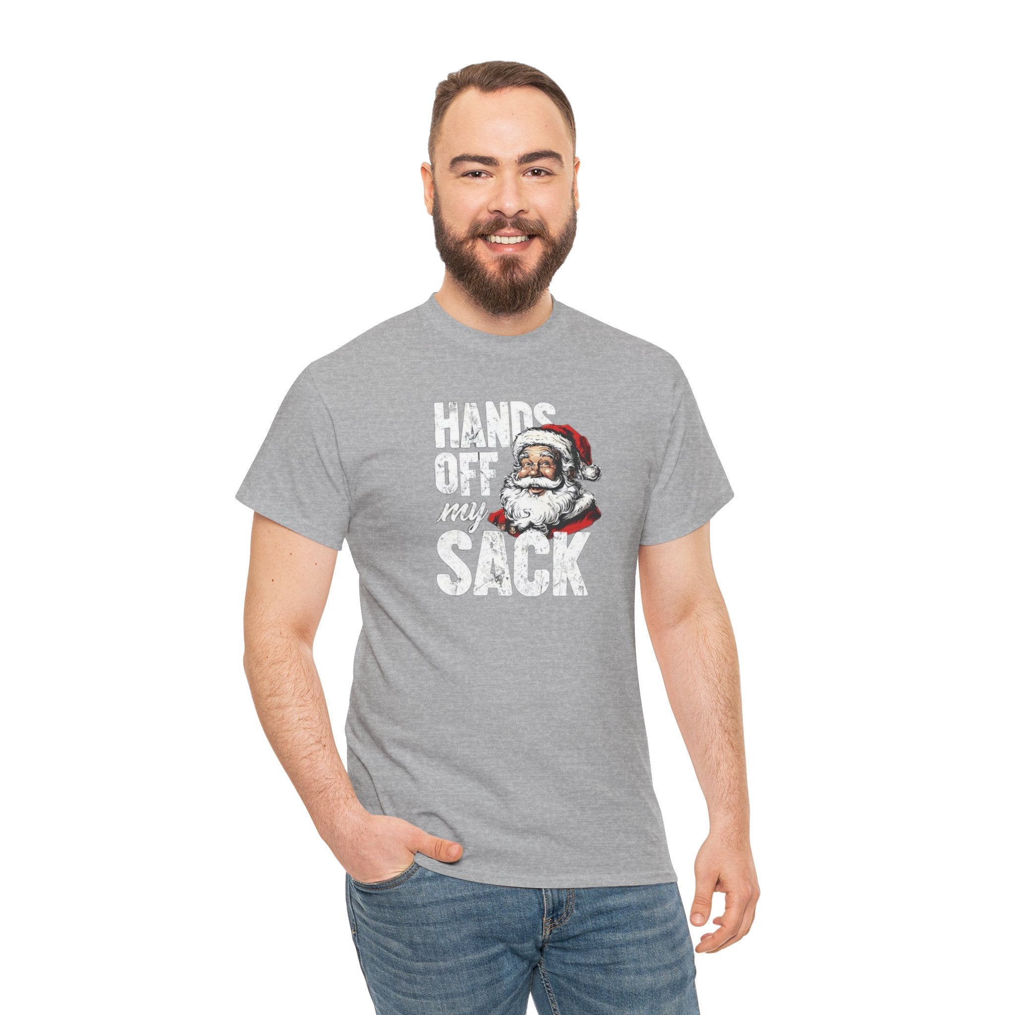 Hands Off My Sack Santa T-Shirt | Funny Christmas Holiday Tee