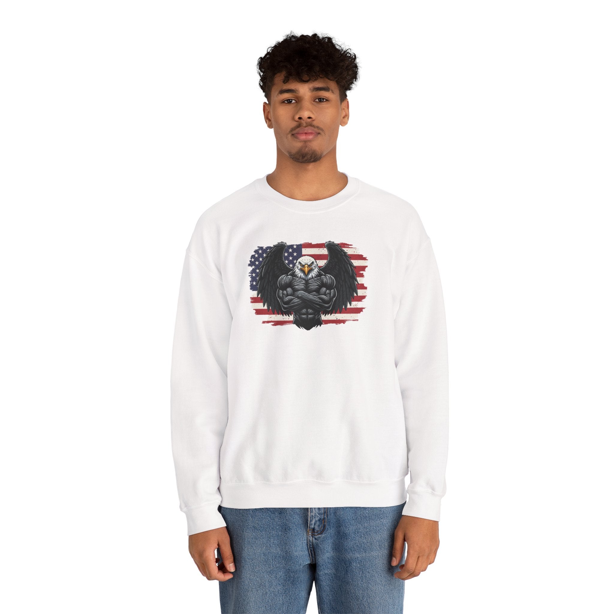 American Flag Bald Eagle Chest Muscular Sweatshirt | Patriotic USA