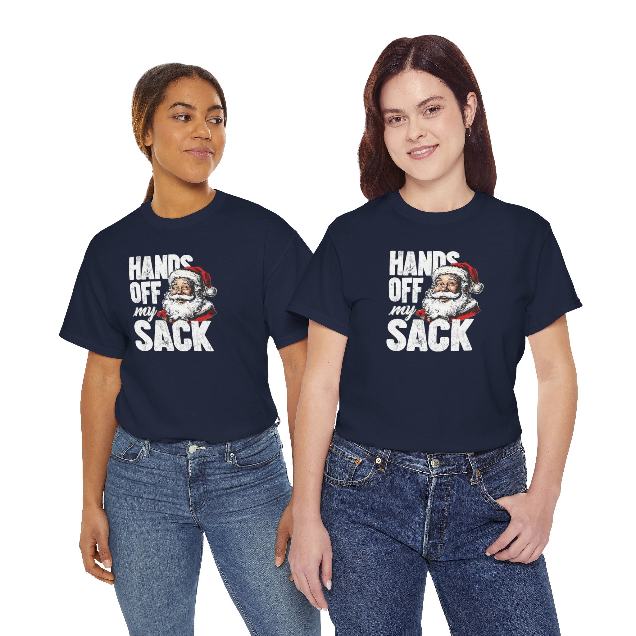 Hands Off My Sack Santa T-Shirt | Funny Christmas Holiday Tee