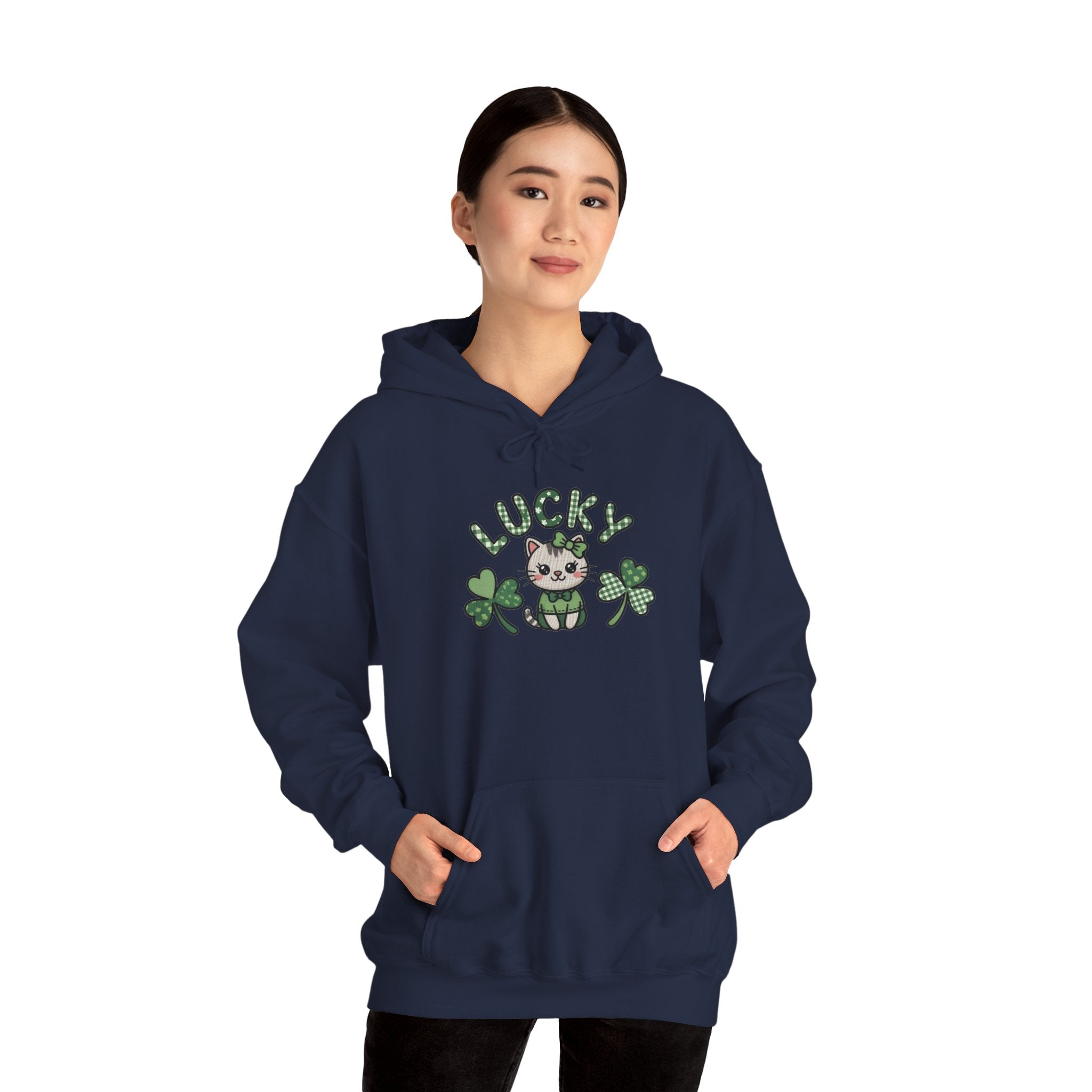Lucky Cat with Shamrocks Hoodie | St. Patrick's Day Lucky Kitty sweatshirt