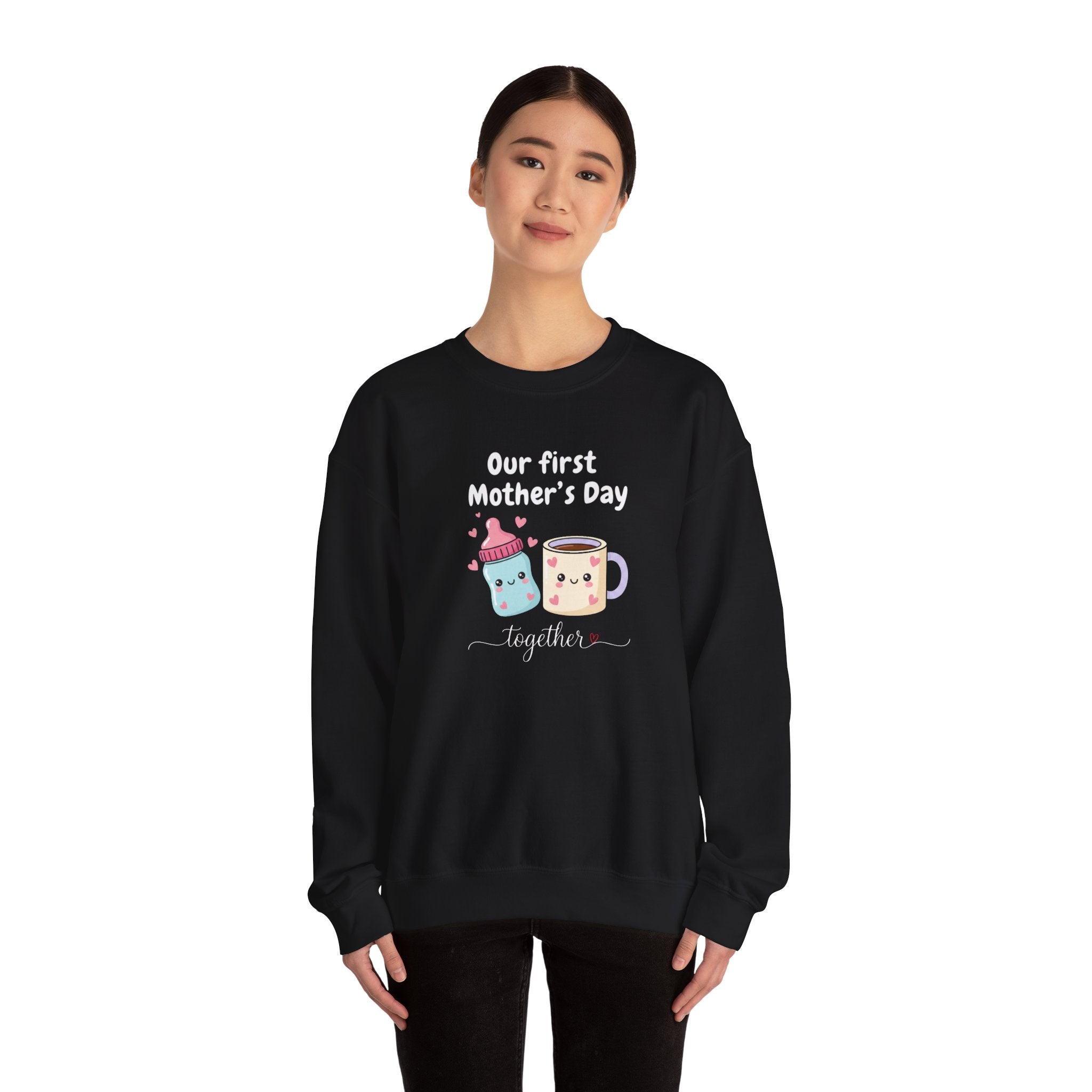 Our First Mother's Day Together sweatshirt | baby bottle and coffee mug