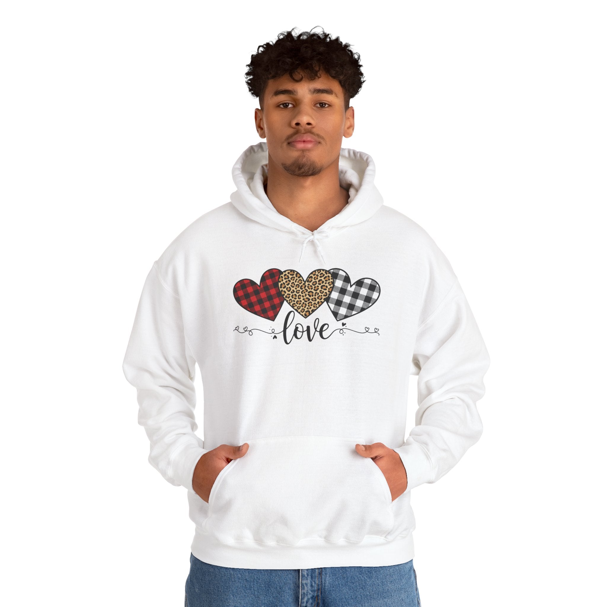Valentine's Day Hoodie | Love Script Arrow with Plaid Leopard Heart