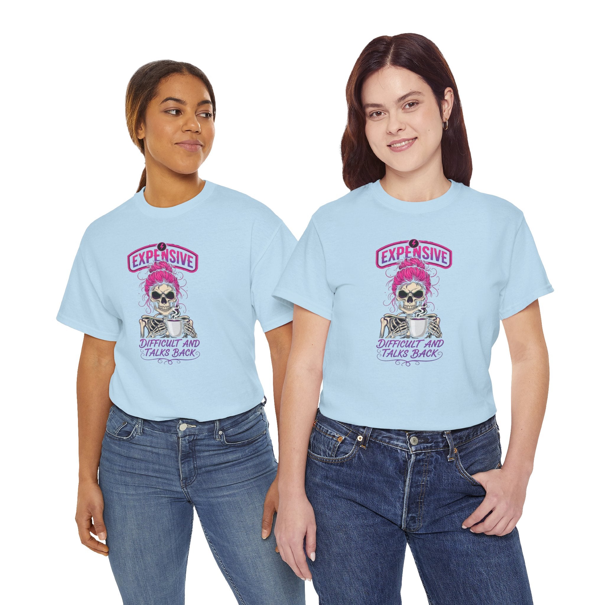 Expensive Skull with Pink Beanie T-Shirt | 'Difficult and Talks Back' Graphic Tee