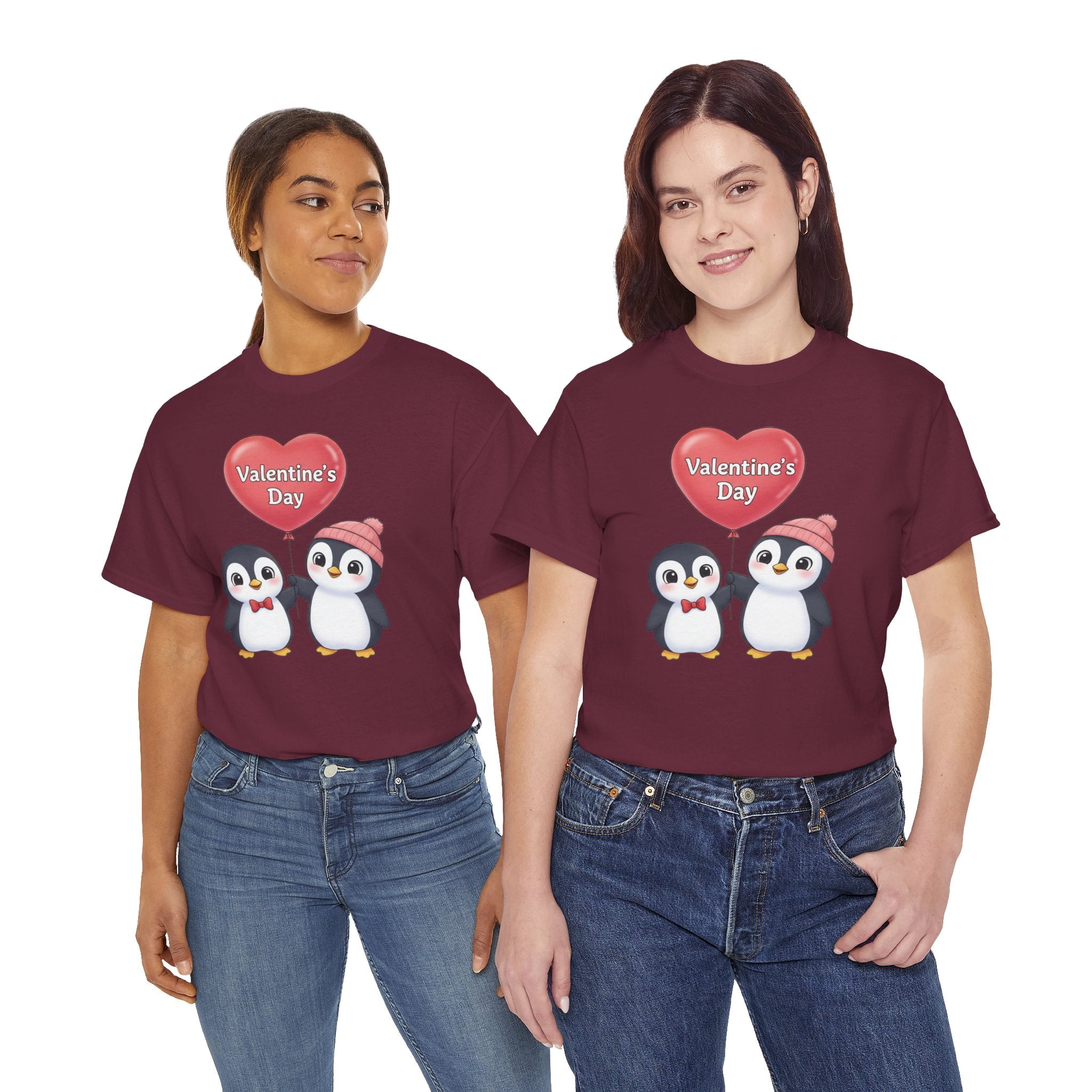 Cute Penguin Couple Valentine's Day T-Shirt | Heart Balloon