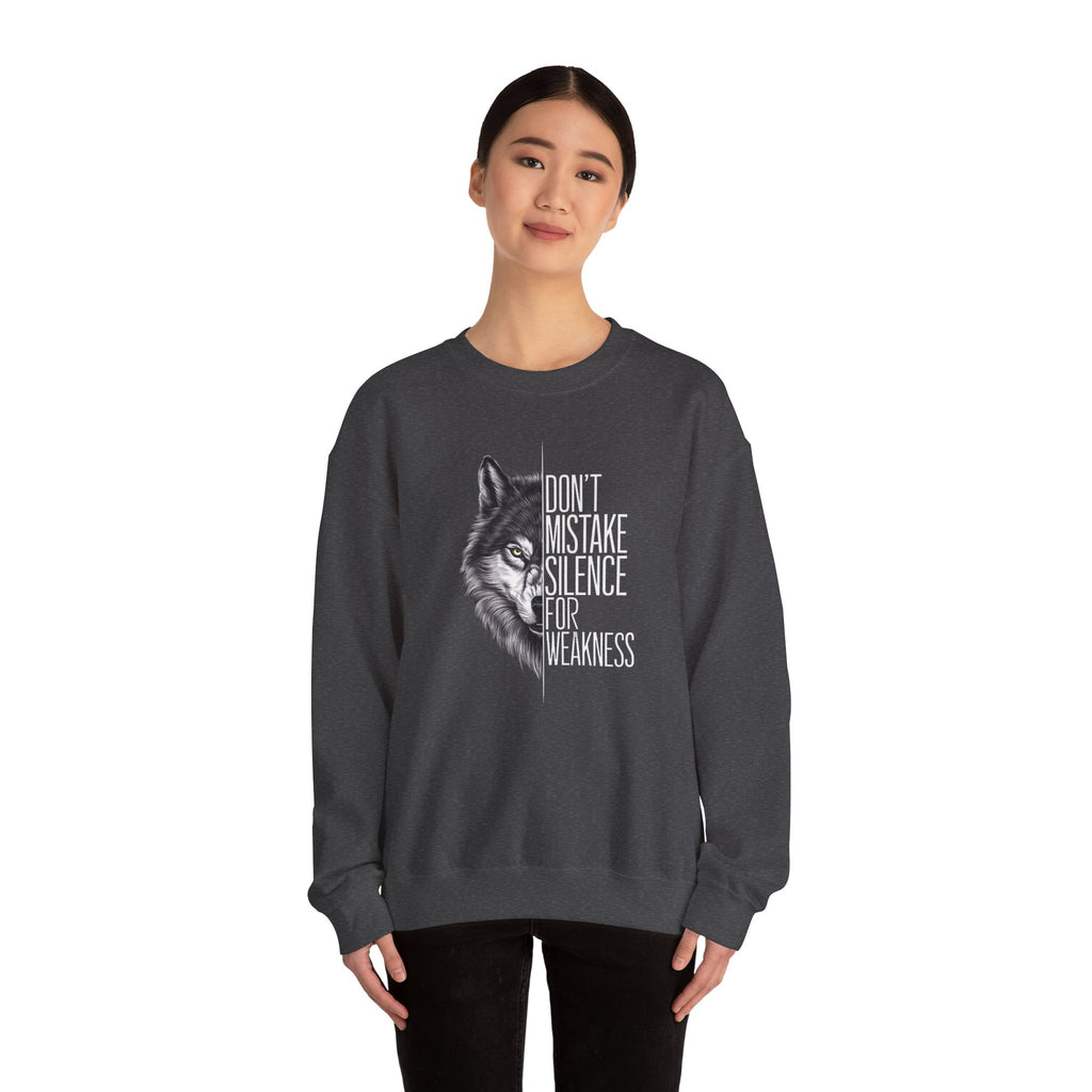 Wolf Half-Face Portrait Don't Mistake Silence For Weakness Crewneck