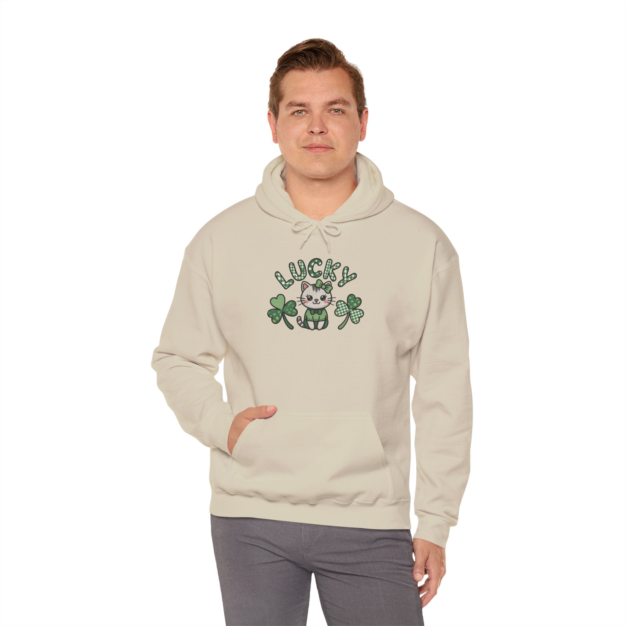 Lucky Cat with Shamrocks Hoodie | St. Patrick's Day Lucky Kitty sweatshirt