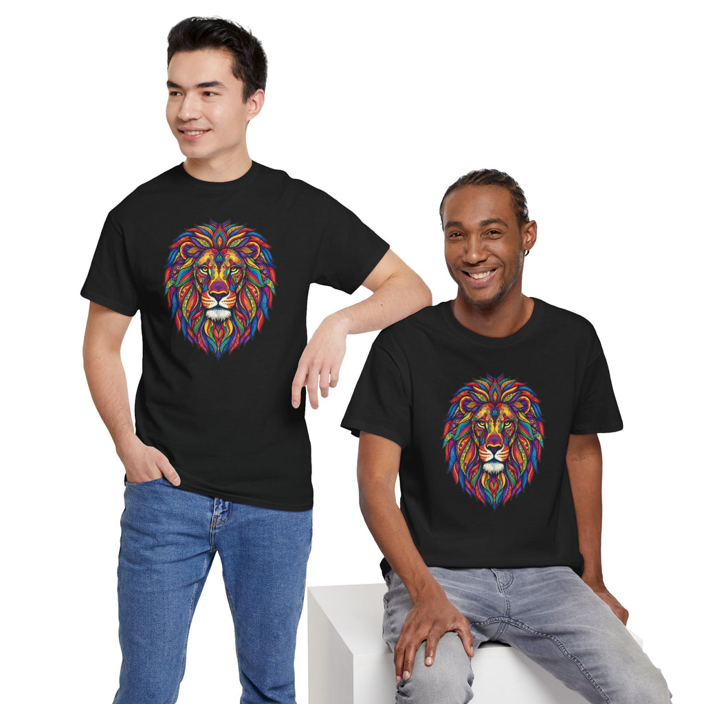 Colorful Geometric Lion T-Shirt | Vibrant Tribal Lion Tee, Graphic Animal Shirt