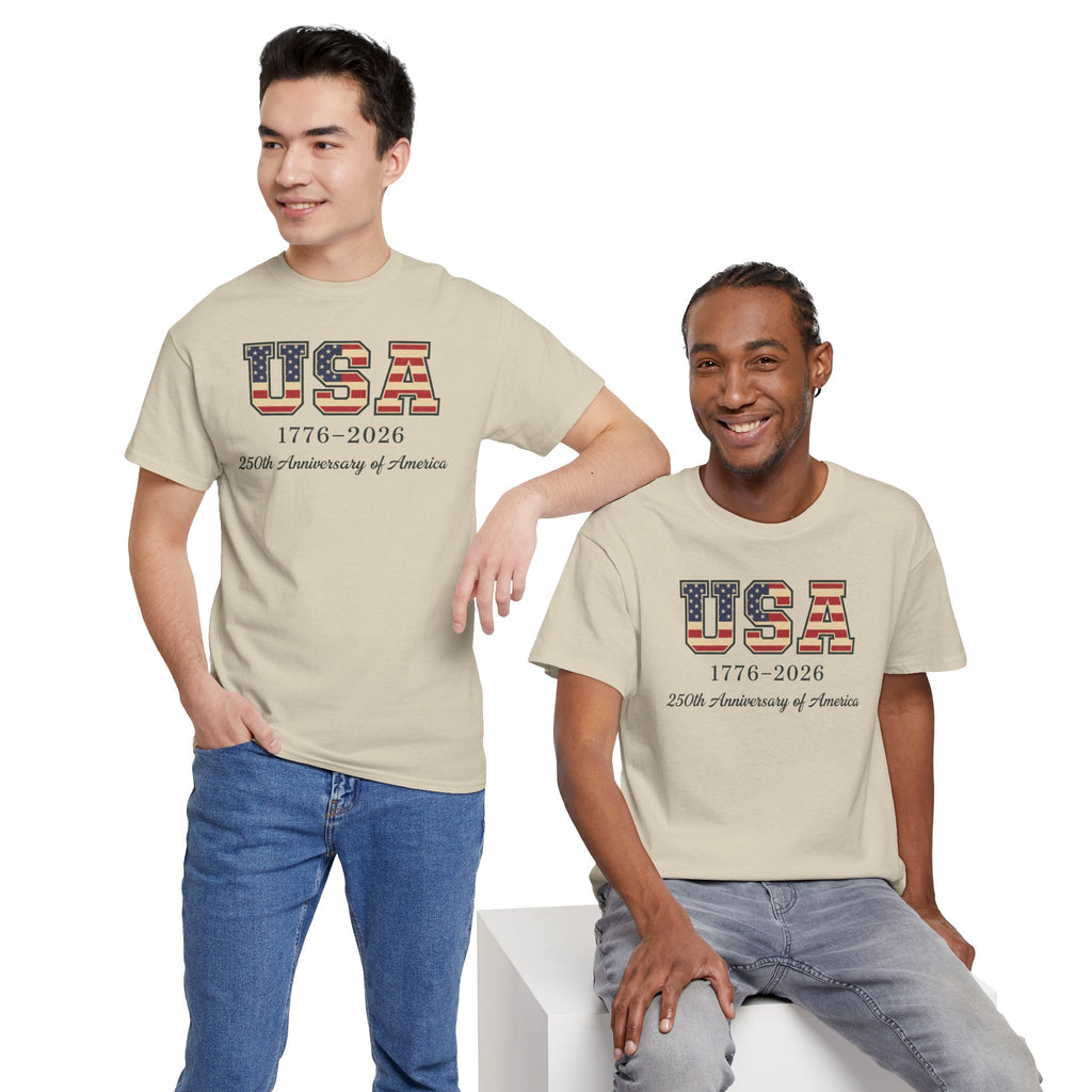 USA 1776-2026 250th Anniversary T-Shirt | American Flag Letters Patriotic Tee