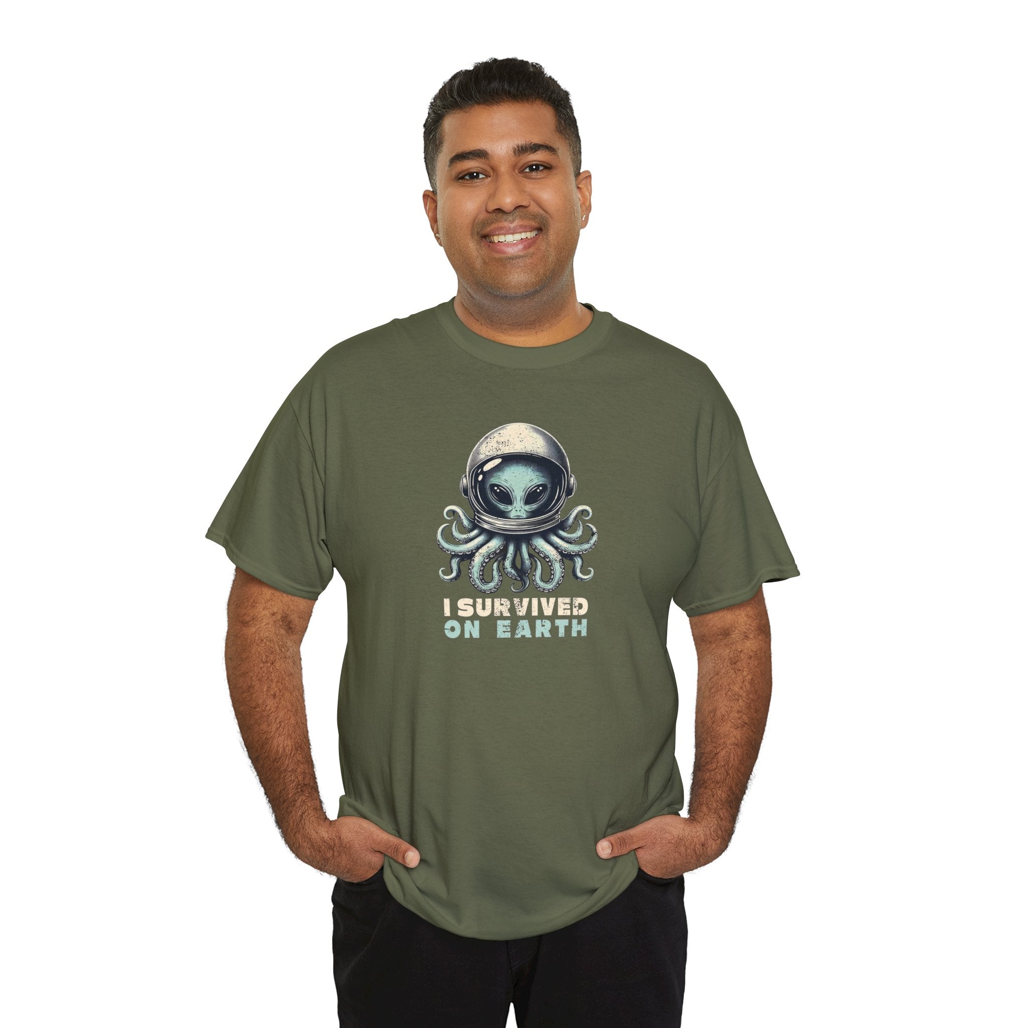 I Survived on Earth Alien Octopus Tee | Space Helmet Illustration
