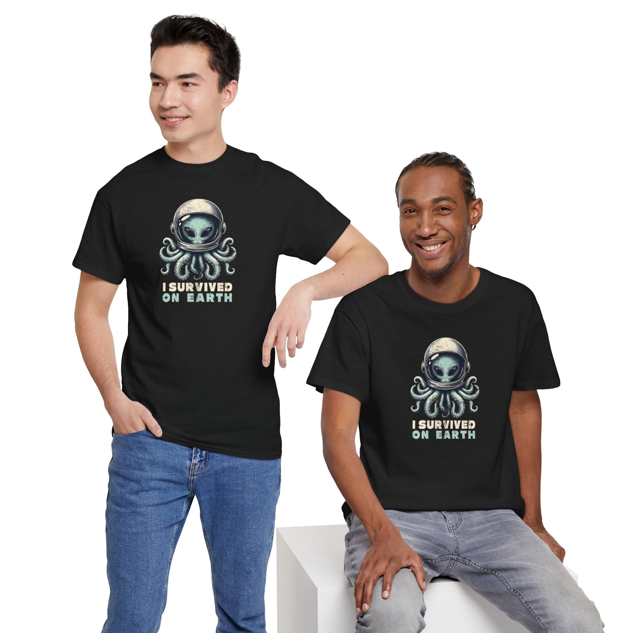 I Survived on Earth Alien Octopus Tee | Space Helmet Illustration