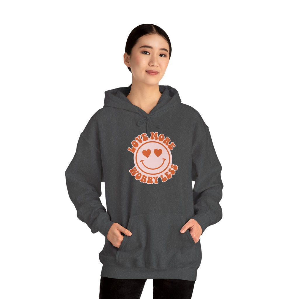 Valentine's Day Love More Worry Less Hoodie | Heart Eyes Smiley