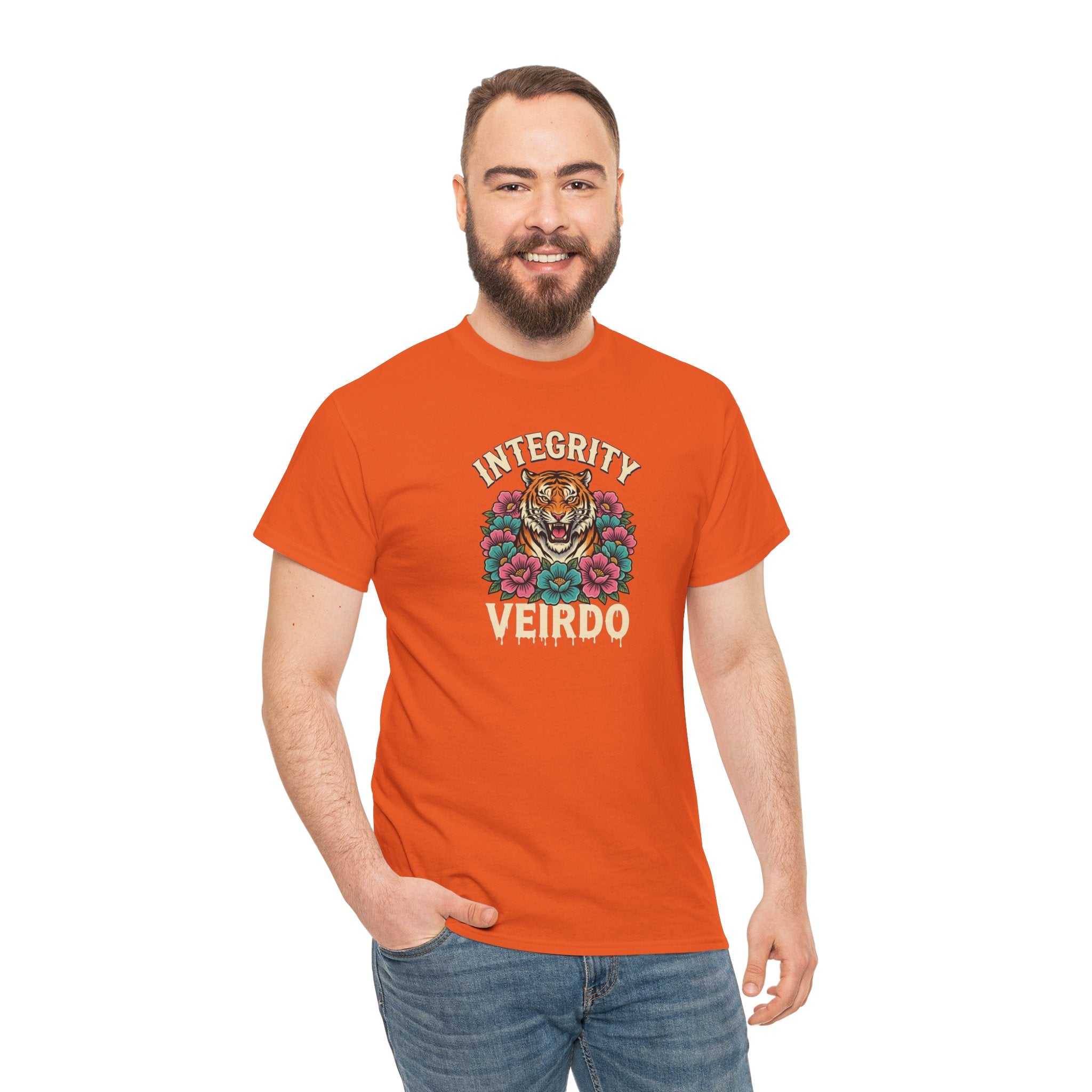 Integrity Weirdo T-Shirt | Tiger and Floral Illustration