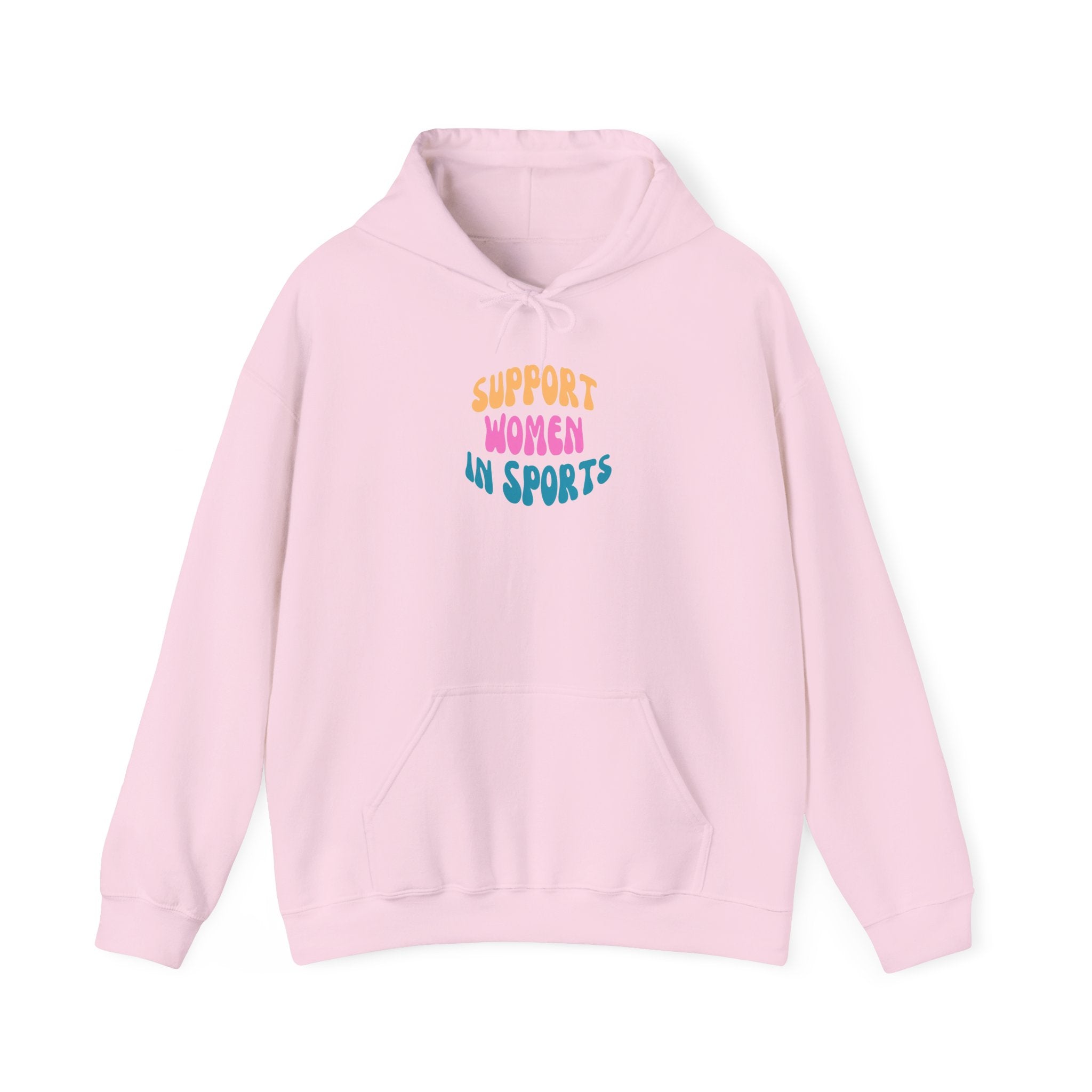 Support Women in Sports Hoodie | Rainbow Text Athletic Advocacy Sweatshirt