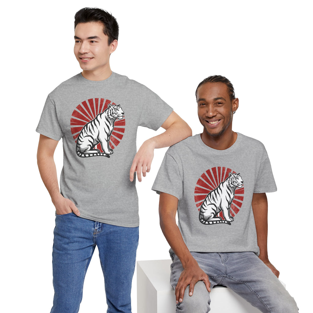 White Tiger with Rising Sun Tee | Japanese Tiger Graphic T-Shirt