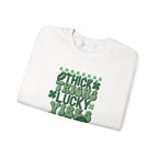 Thick Thighs Lucky Vibes Sweatshirt | Retro Clover Stacked Text