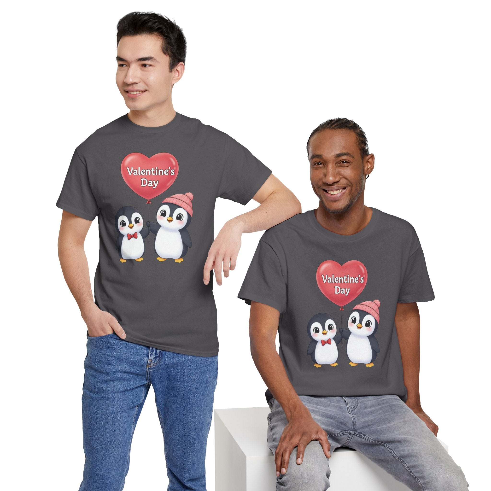 Cute Penguin Couple Valentine's Day T-Shirt | Heart Balloon