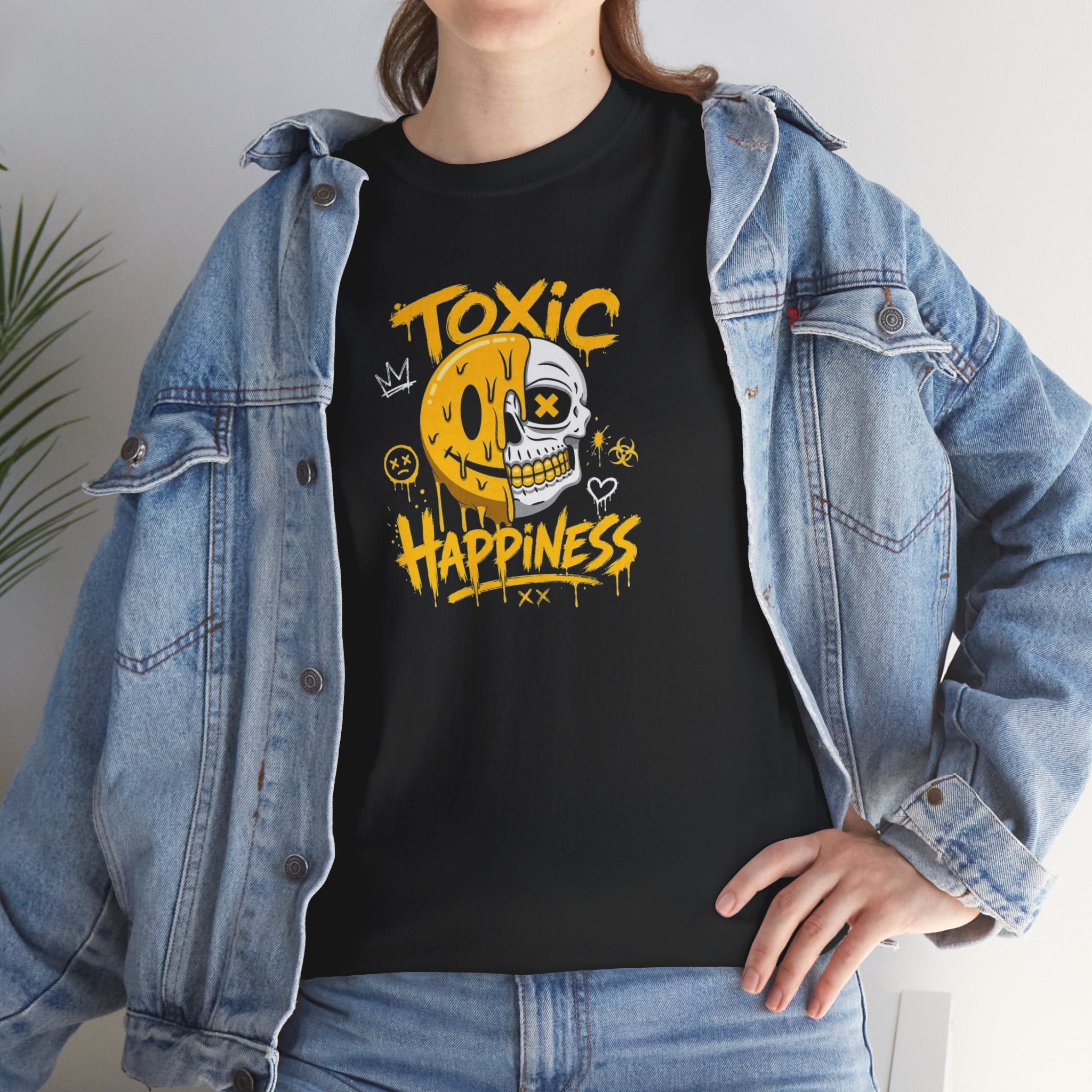 Toxic Happiness smiley skull tee | Graphic T-Shirt, Yellow Gothic Streetwear