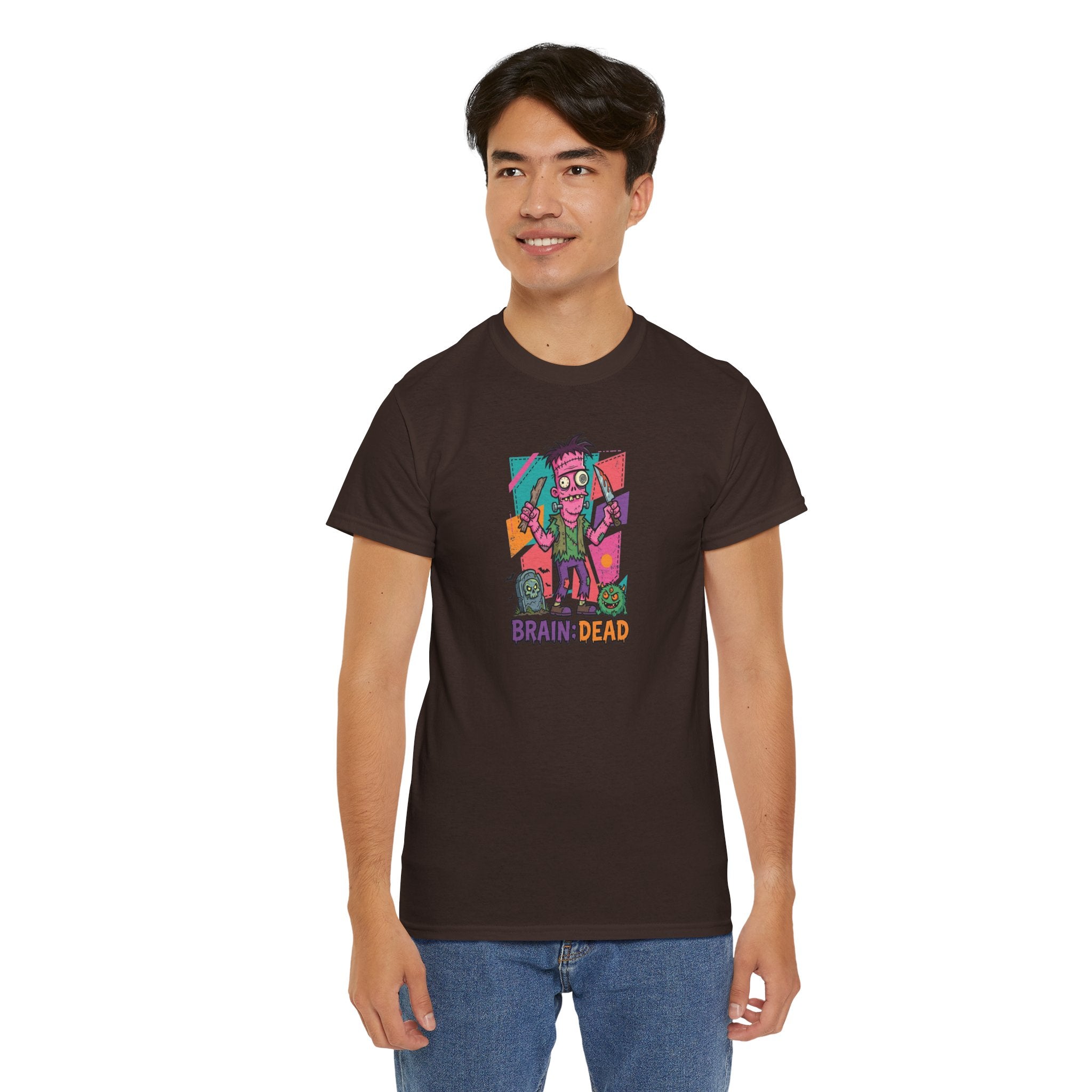 Cartoon Brain-Dead Zombie Tee | Colorful Retro Horror Graphic Shirt