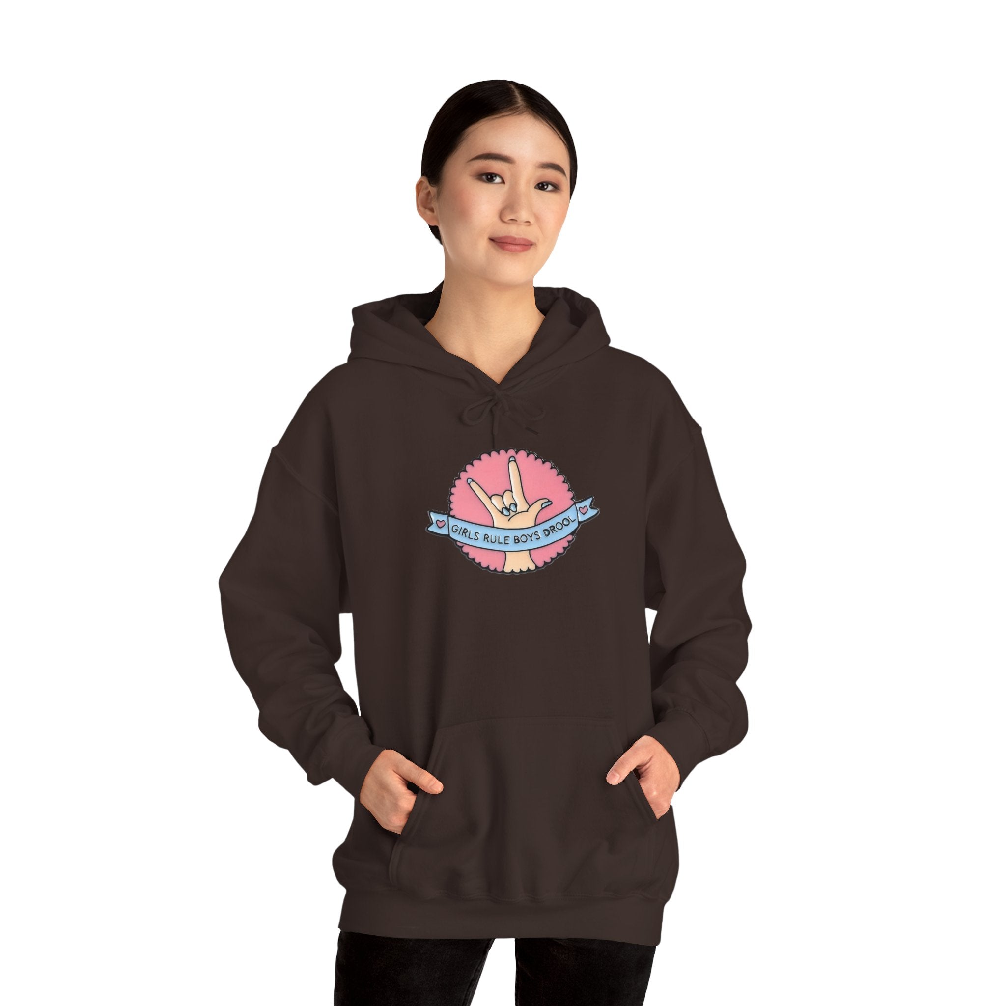 Girls Rule Boys Drool Graphic Hoodie - Trendy Feminist Streetwear Pullover