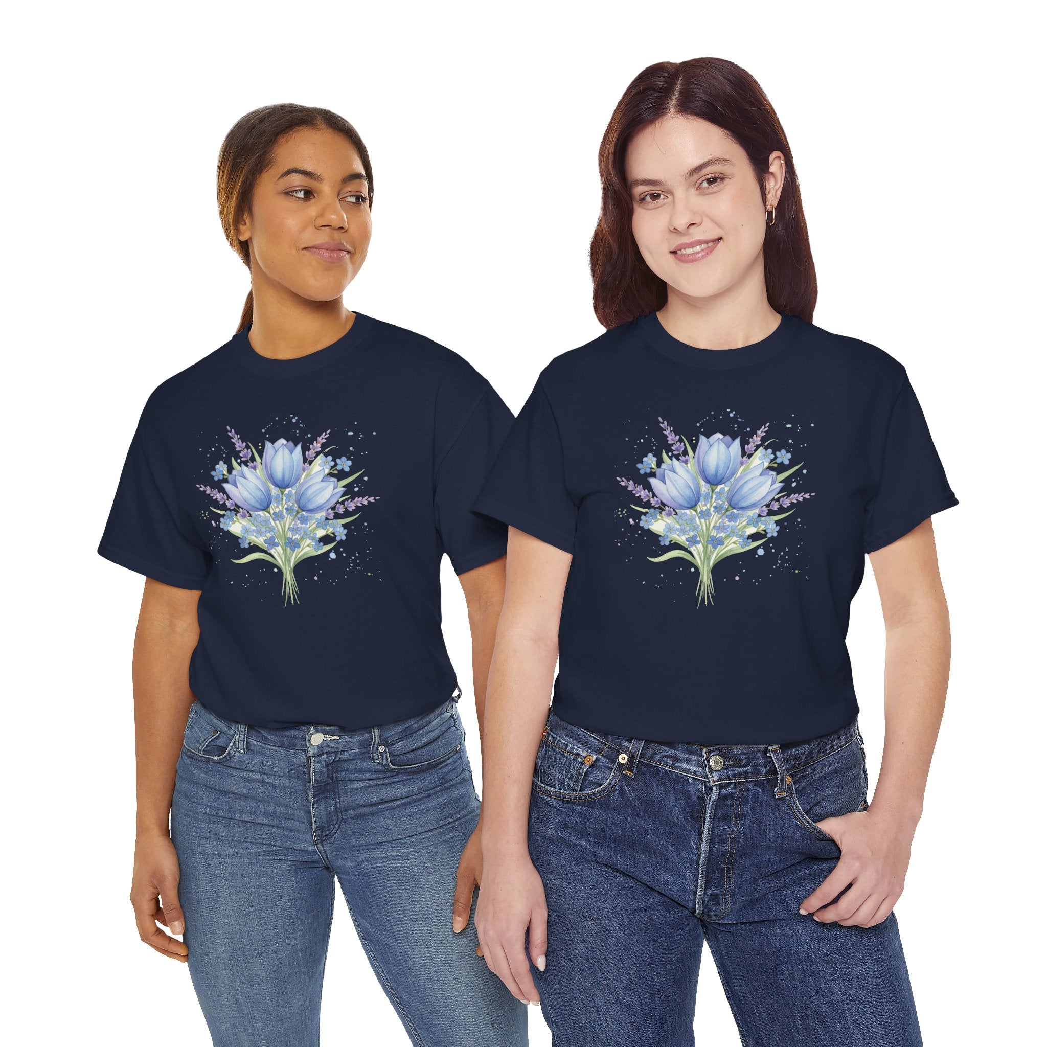 Blue Tulip Bouquet Tee | Watercolor Floral Shirt, Spring Flower Design