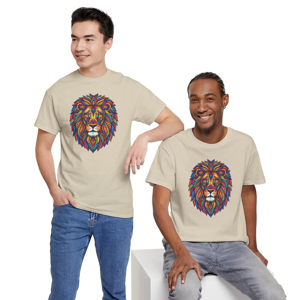 Colorful Geometric Lion T-Shirt | Vibrant Tribal Lion Tee, Graphic Animal Shirt