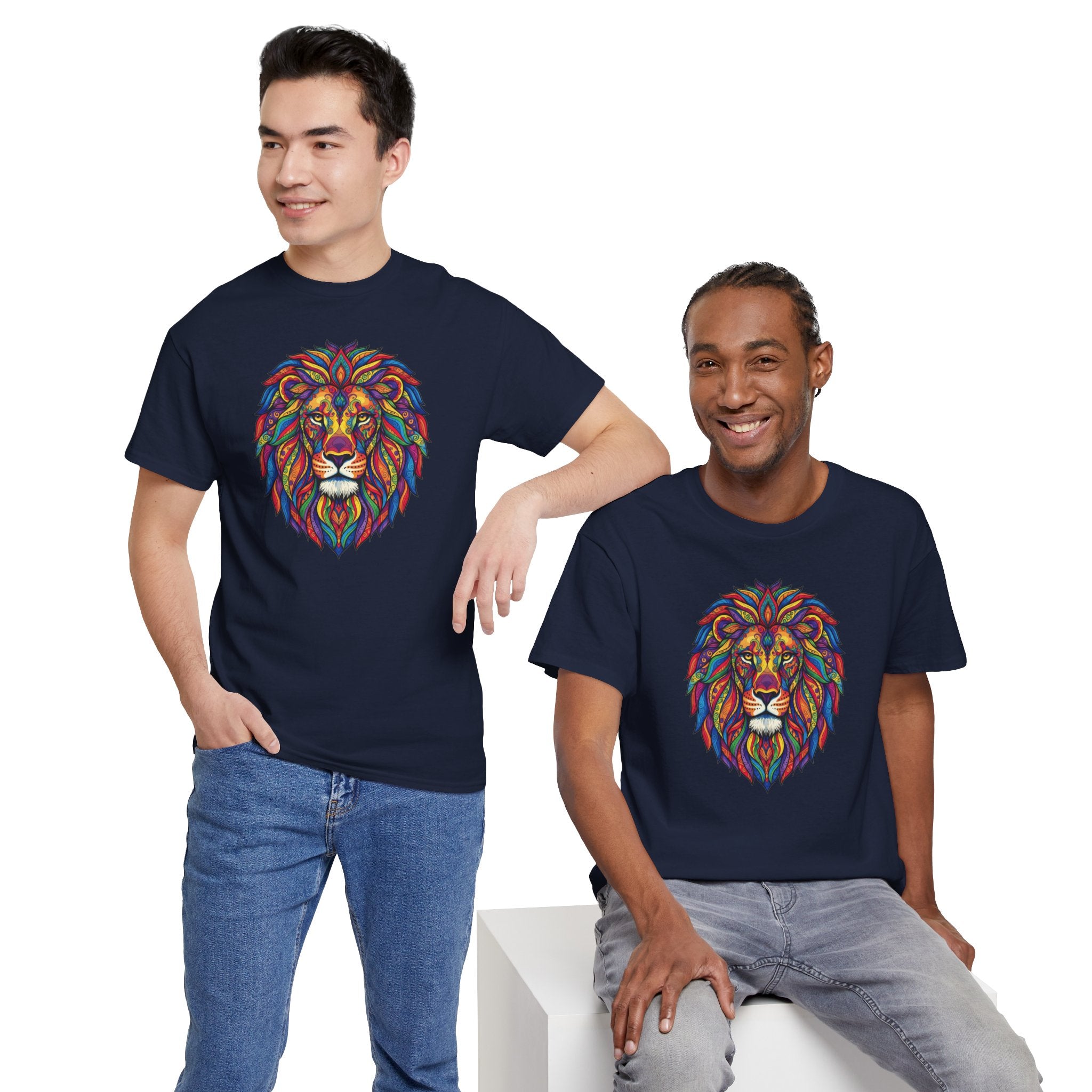 Colorful Geometric Lion T-Shirt | Vibrant Tribal Lion Tee, Graphic Animal Shirt
