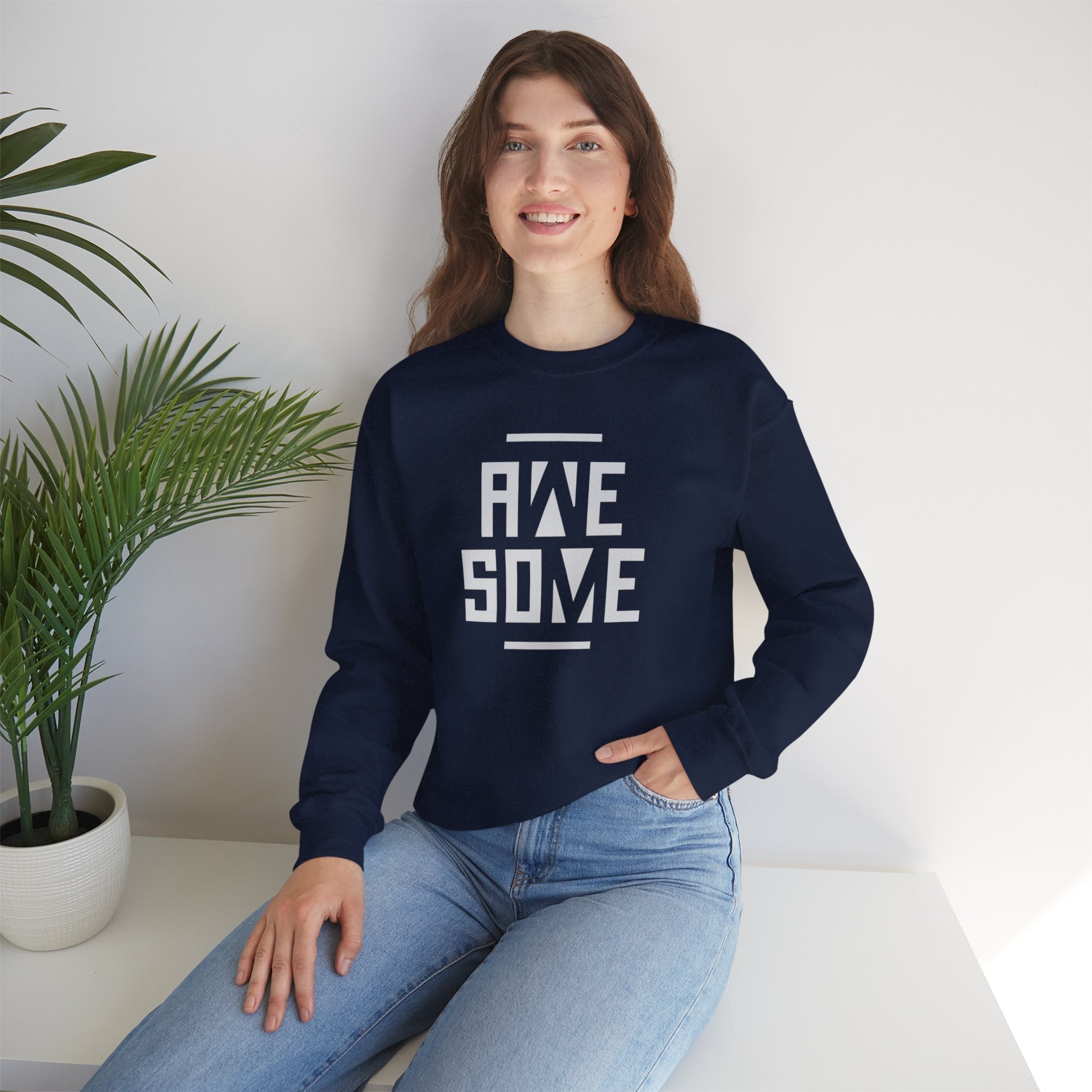 Awesome Block Letter Sweatshirt | Bold Typography Crewneck, Black