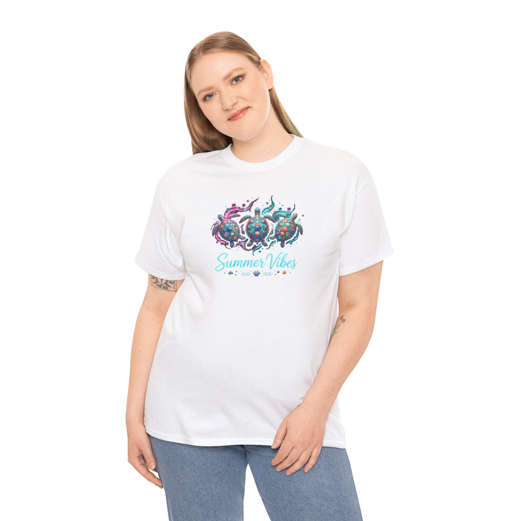 Summer Vibes Crab Tee | Coastal Beach Shells, Tropical Ocean Graphic