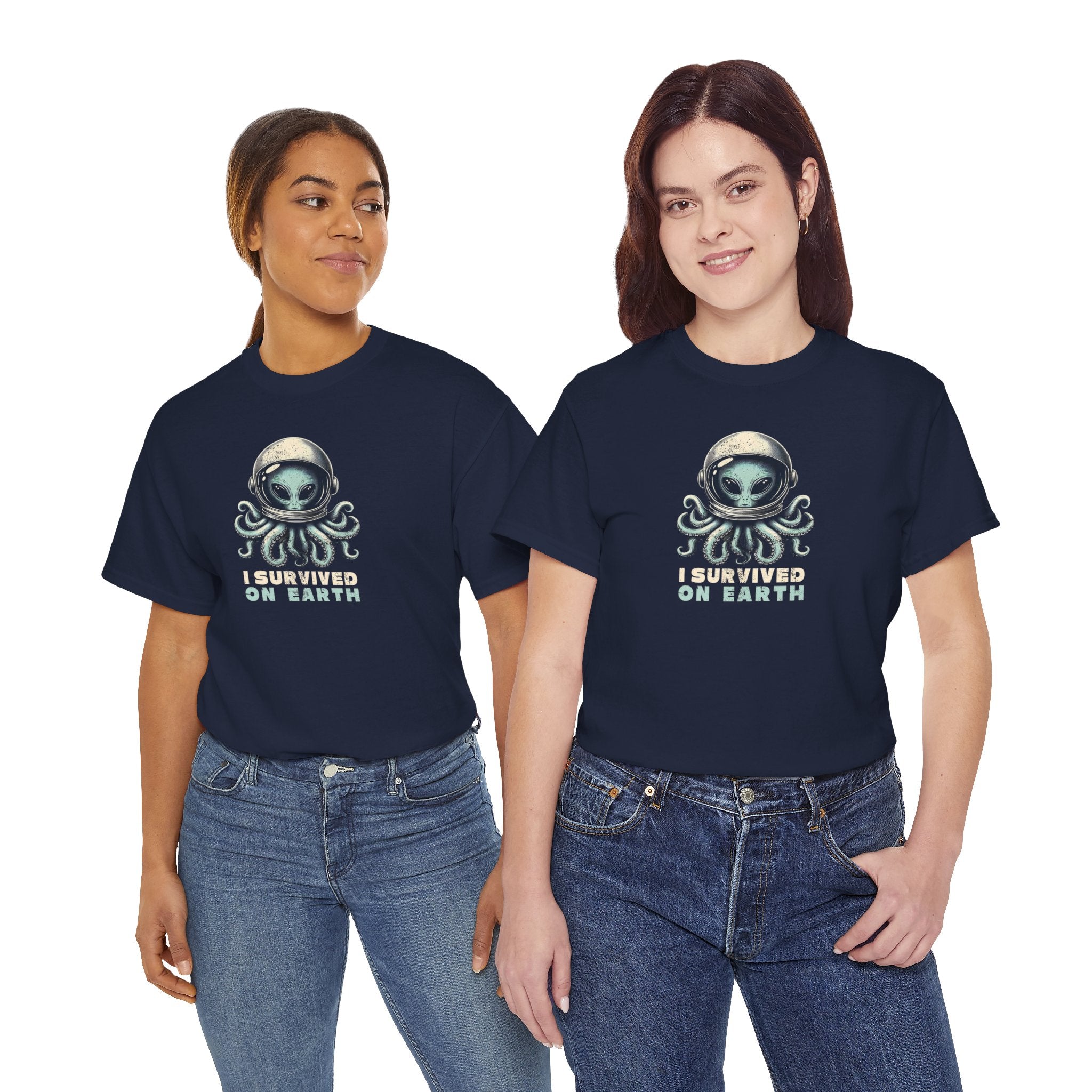 I Survived on Earth Alien Octopus Tee | Space Helmet Illustration