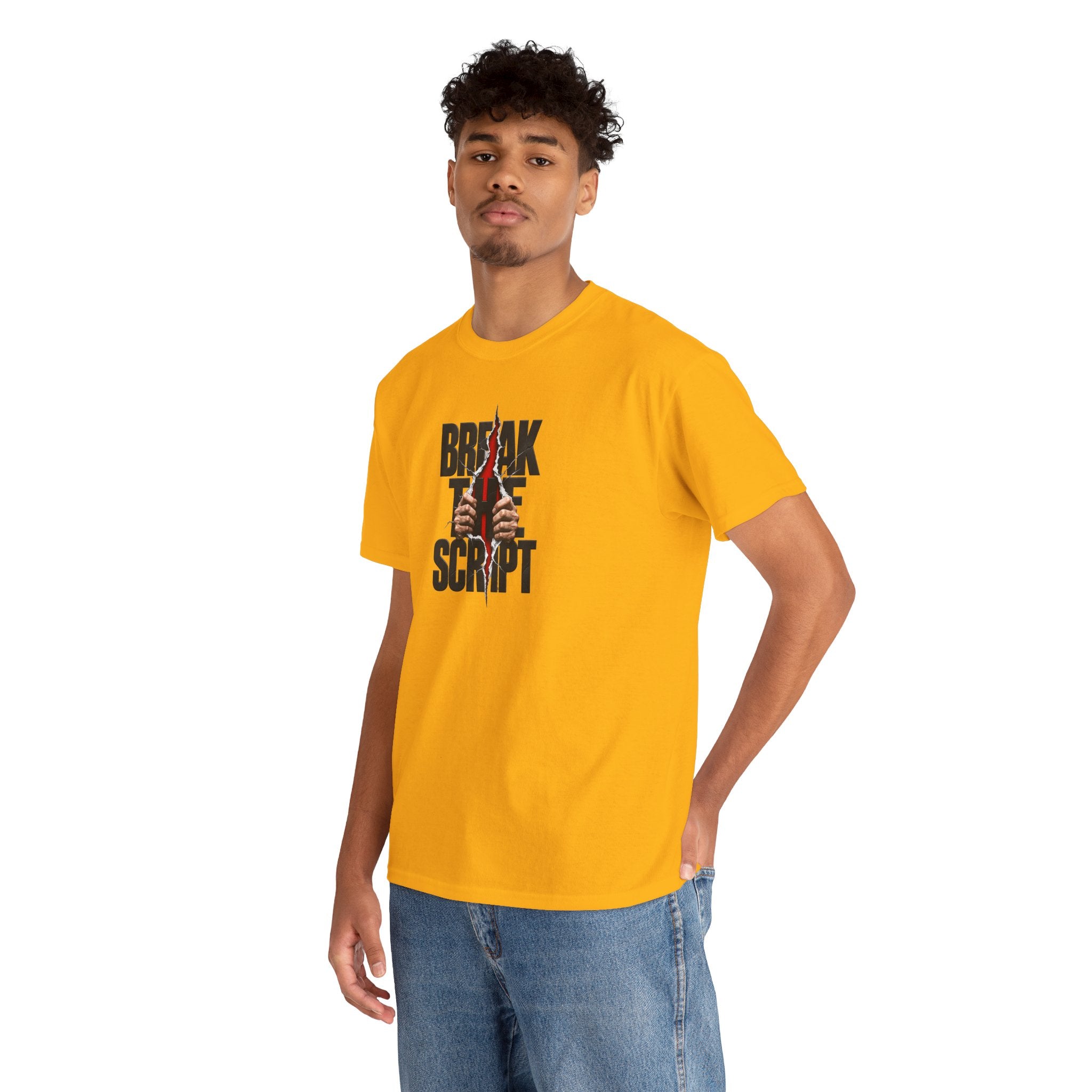 Break the Script hands ripping text Tee | Rebellious typography shirt