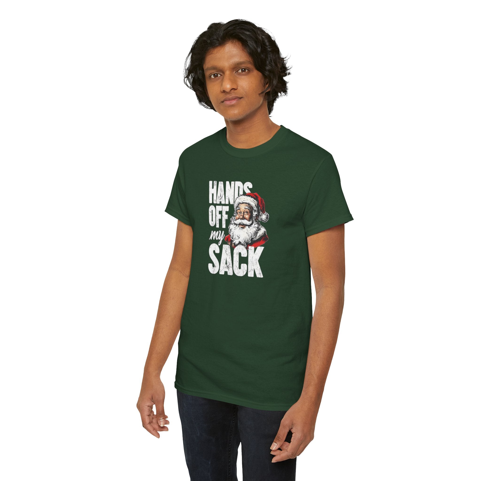 Hands Off My Sack Santa T-Shirt | Funny Christmas Holiday Tee