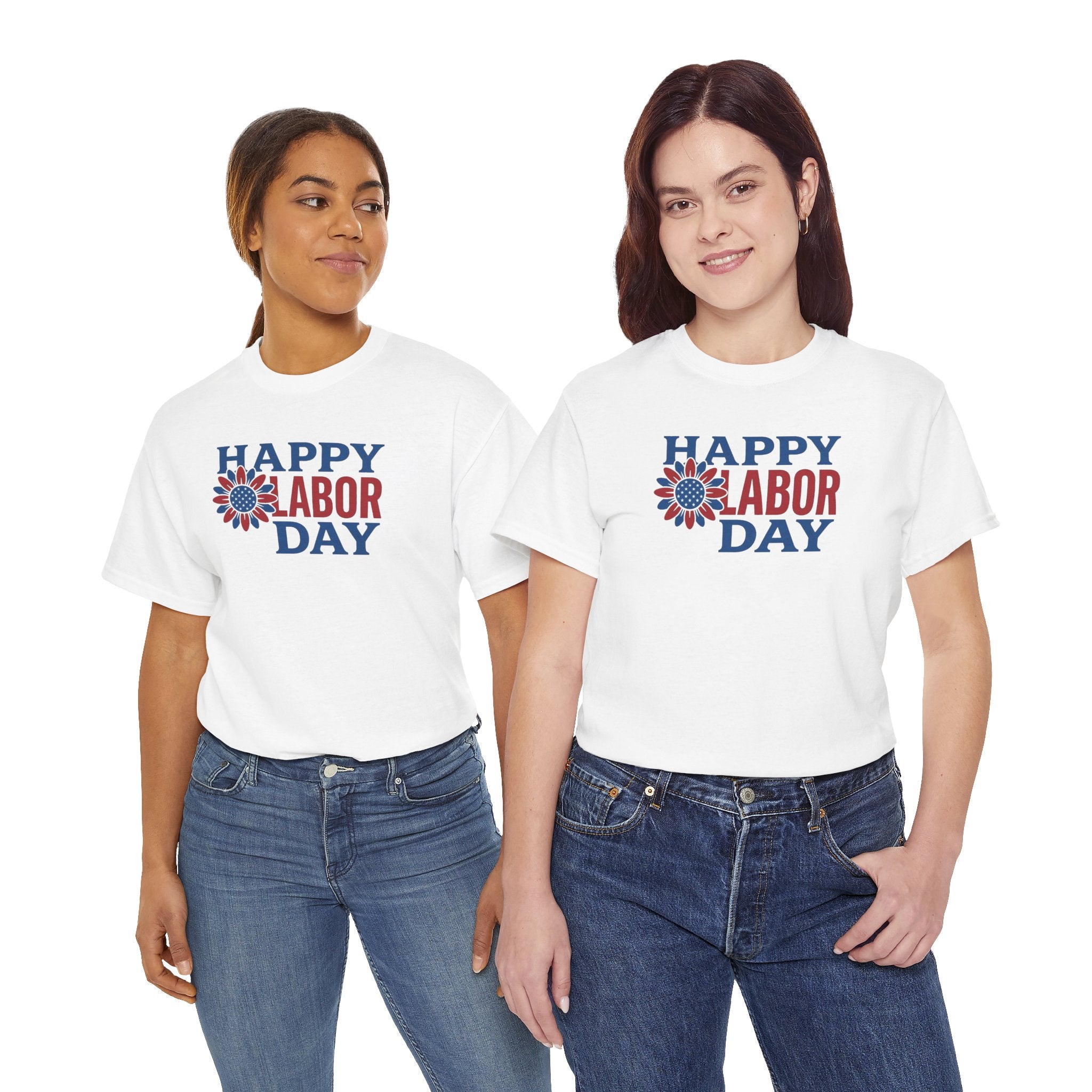 Happy Labor Day T-Shirt | Patriotic Floral Sunburst, Red Blue Holiday Tee