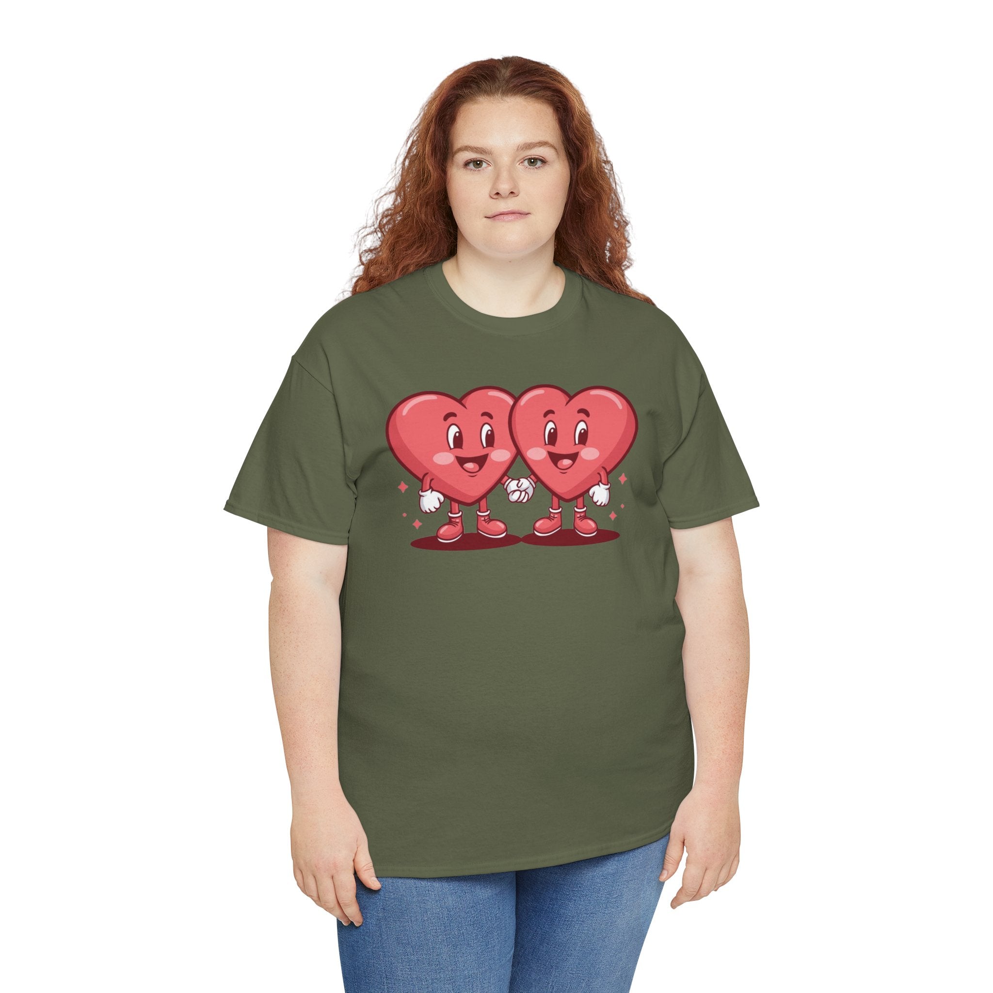Twin Hearts Holding Hands T-Shirt | Cute Valentine's Couple Design