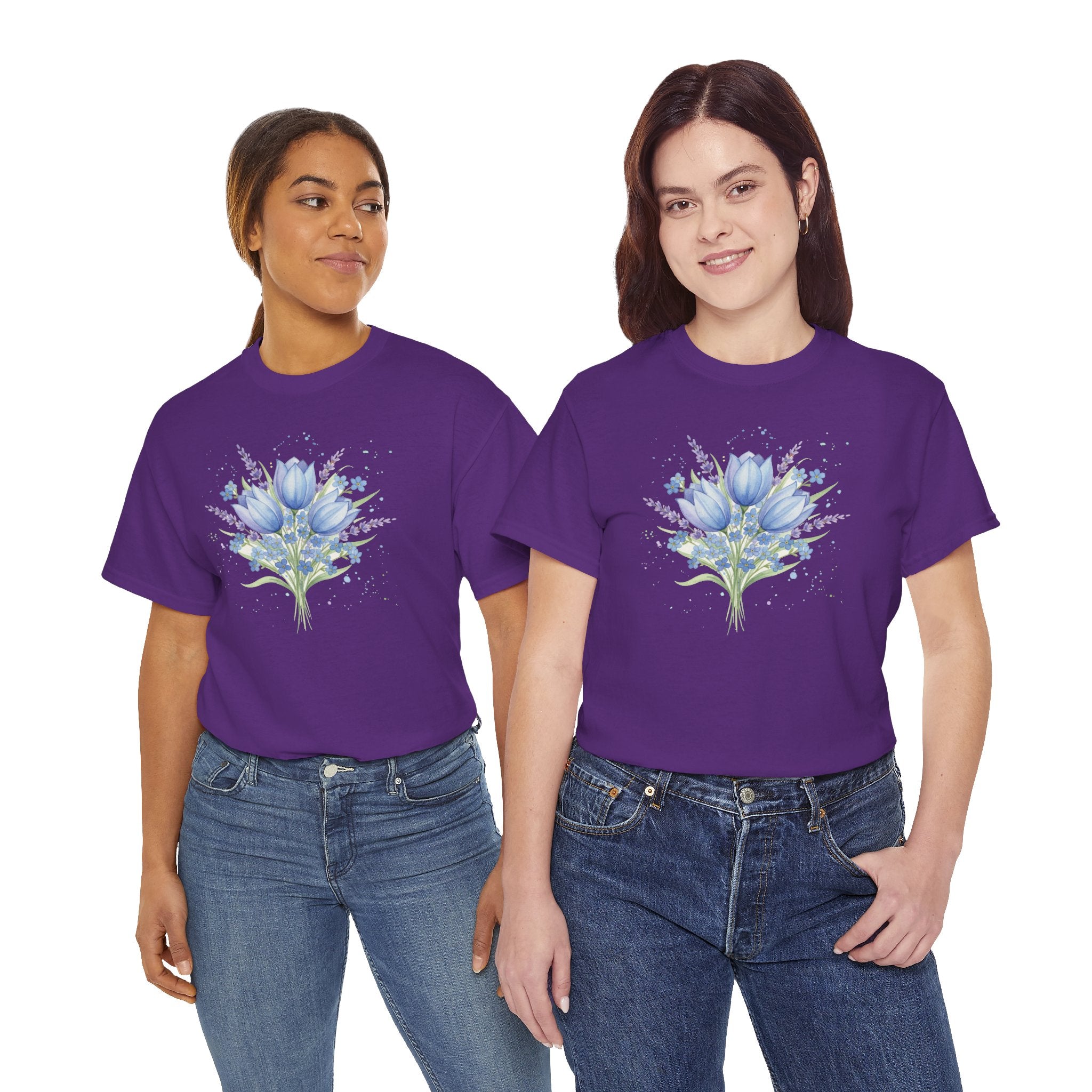 Blue Tulip Bouquet Tee | Watercolor Floral Shirt, Spring Flower Design