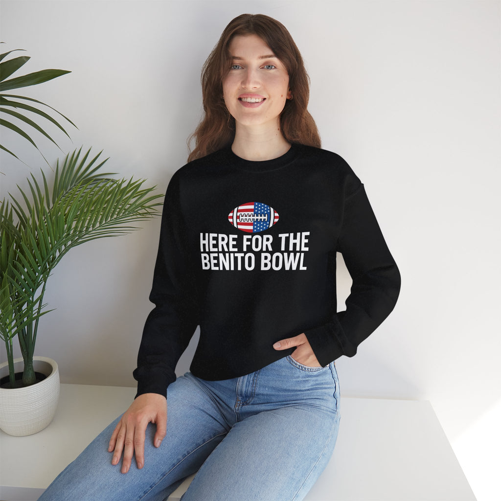 Here For The Benito Bowl crewneck sweatshirt | Football American flag logo