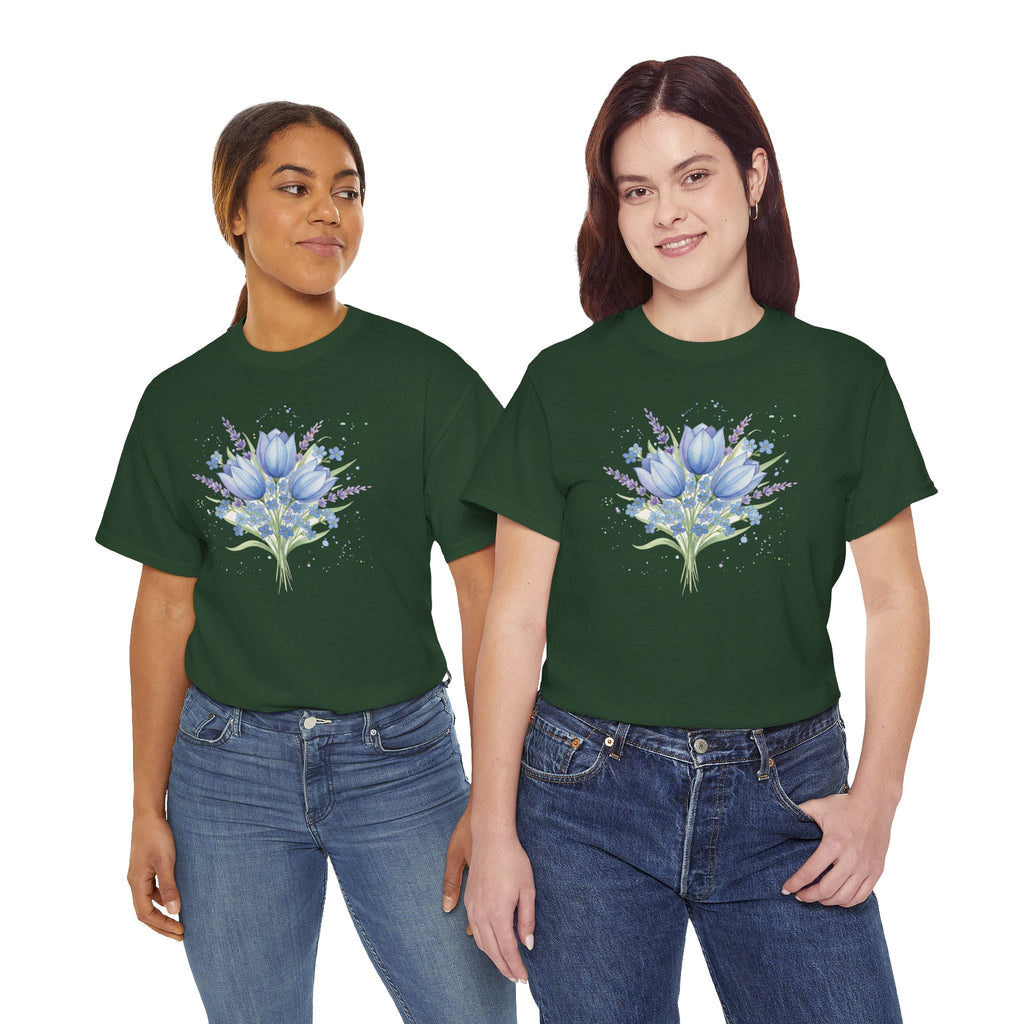 Blue Tulip Bouquet Tee | Watercolor Floral Shirt, Spring Flower Design