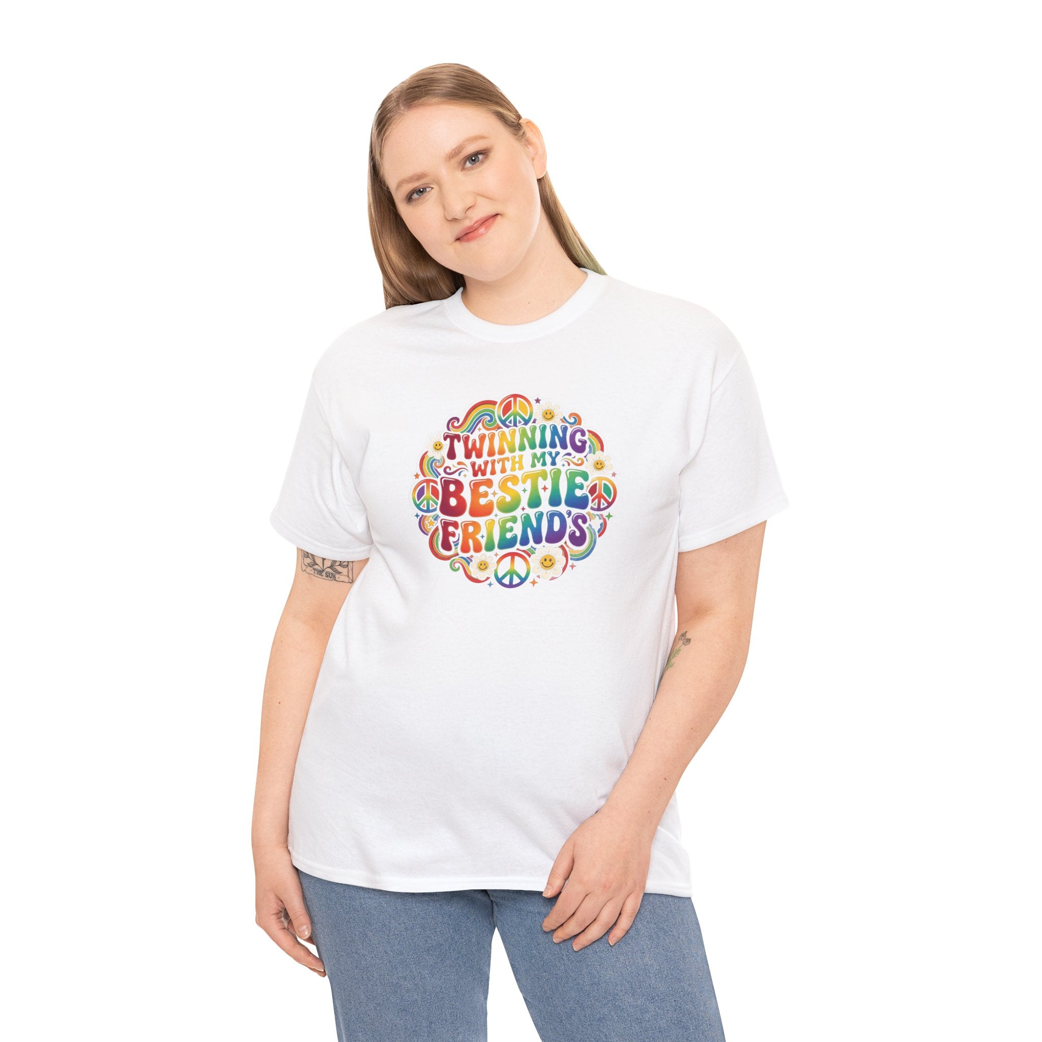 Twinning With My Bestie Friends tee | Rainbow Retro Peace Sign design