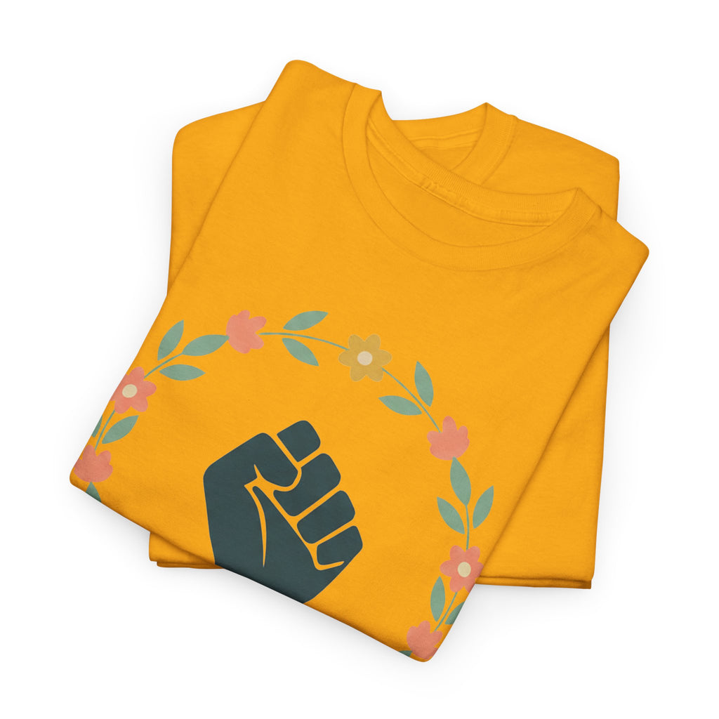 Women Rise Fist Tee | Feminist Power Floral Wreath T-Shirt