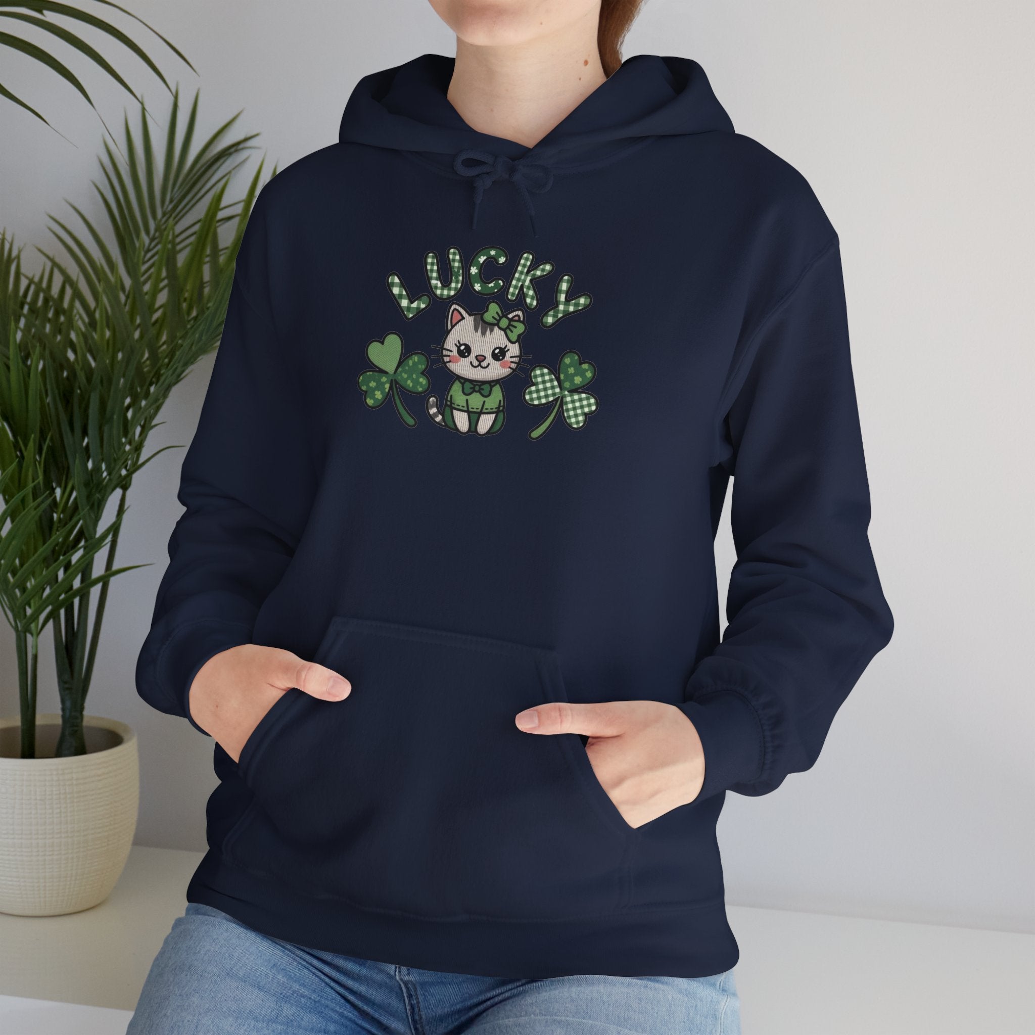 Lucky Cat with Shamrocks Hoodie | St. Patrick's Day Lucky Kitty sweatshirt