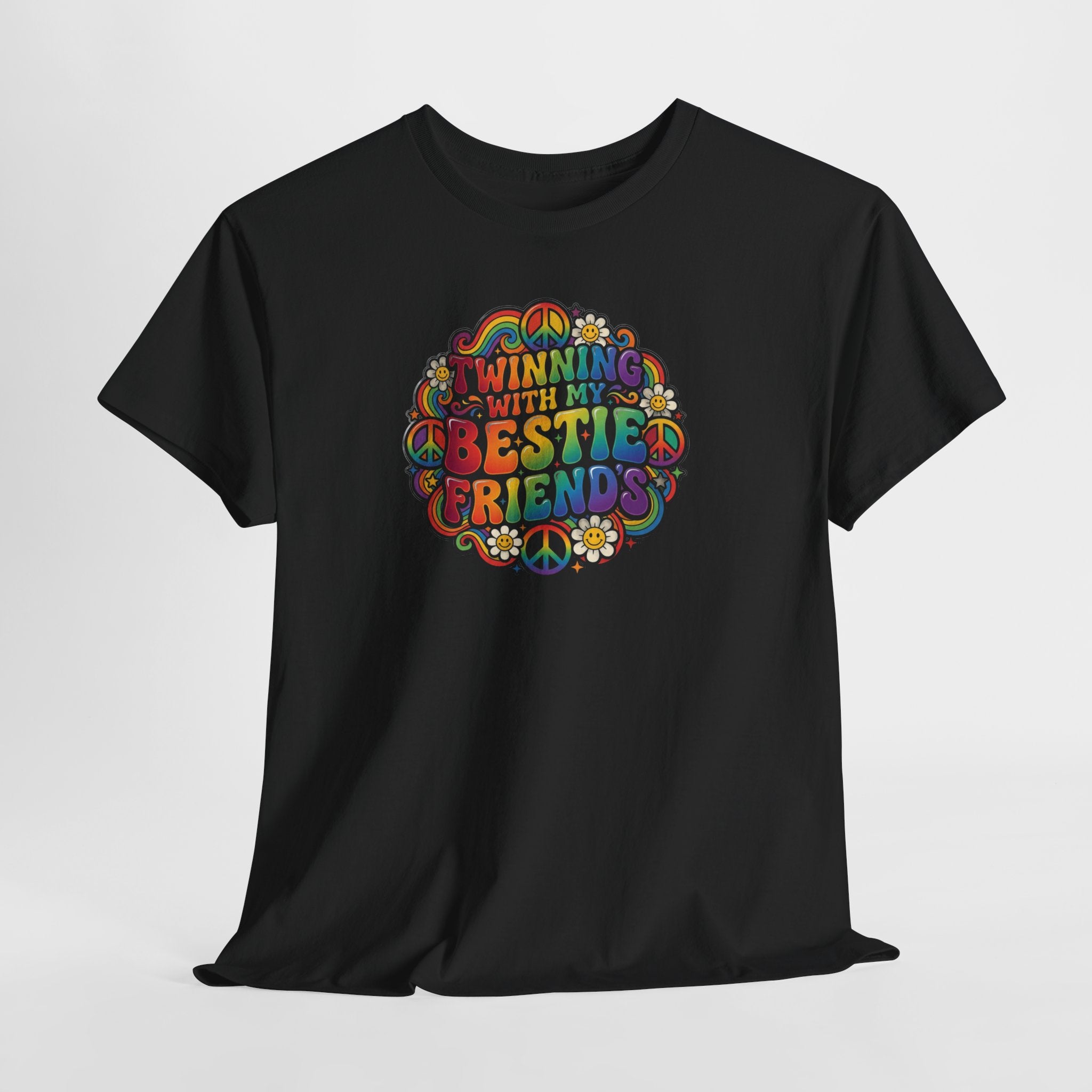 Twinning With My Bestie Friends tee | Rainbow Retro Peace Sign design