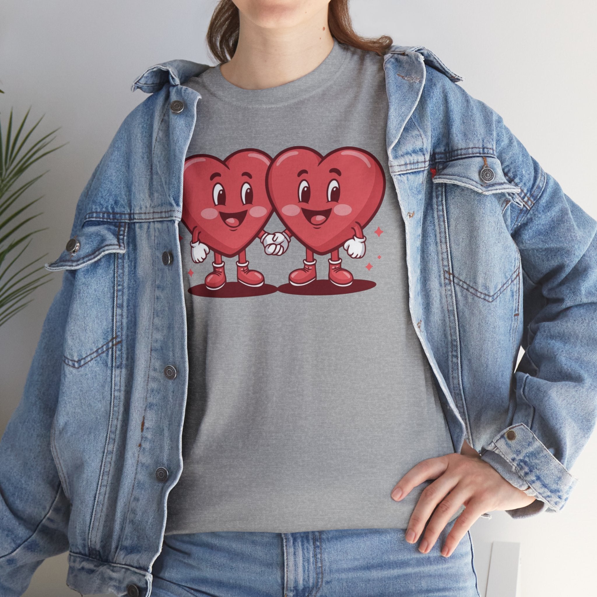 Twin Hearts Holding Hands T-Shirt | Cute Valentine's Couple Design