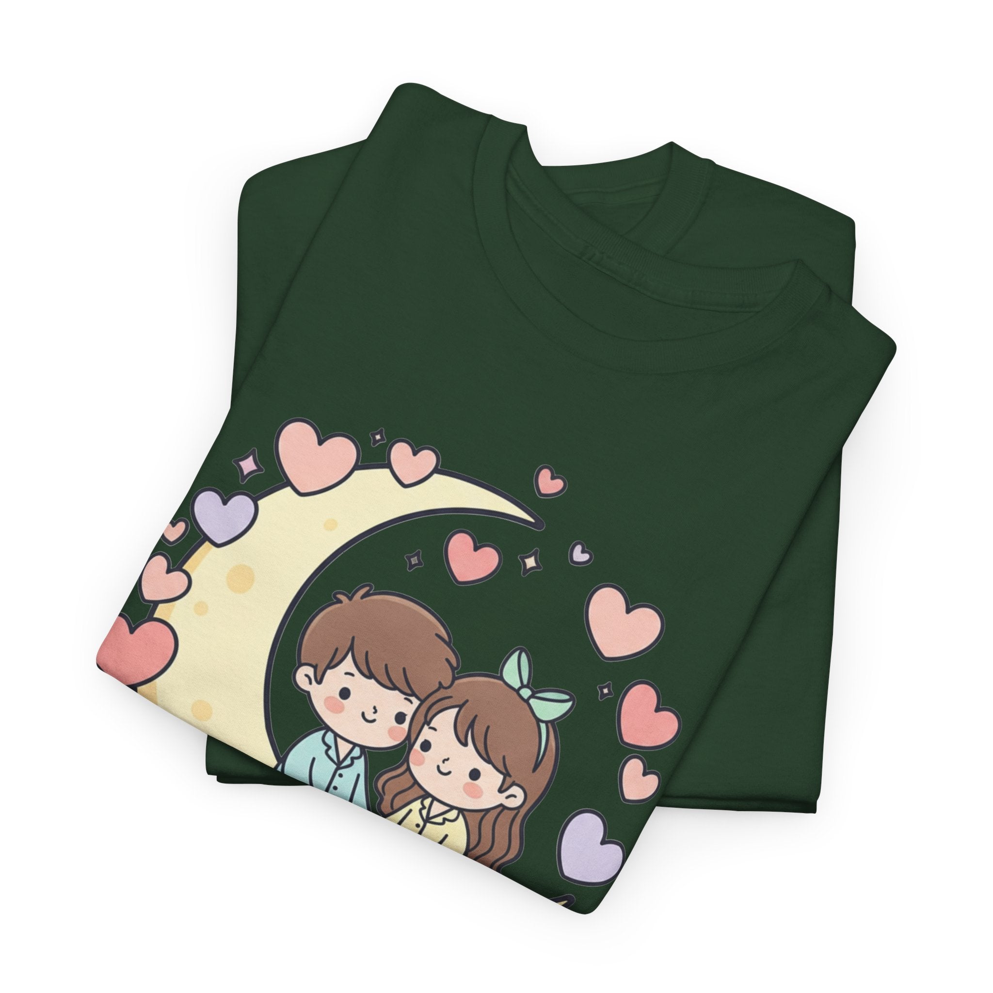 Cute Couple on Moon Valentine's Day T-Shirt | Kawaii Heart Illustration