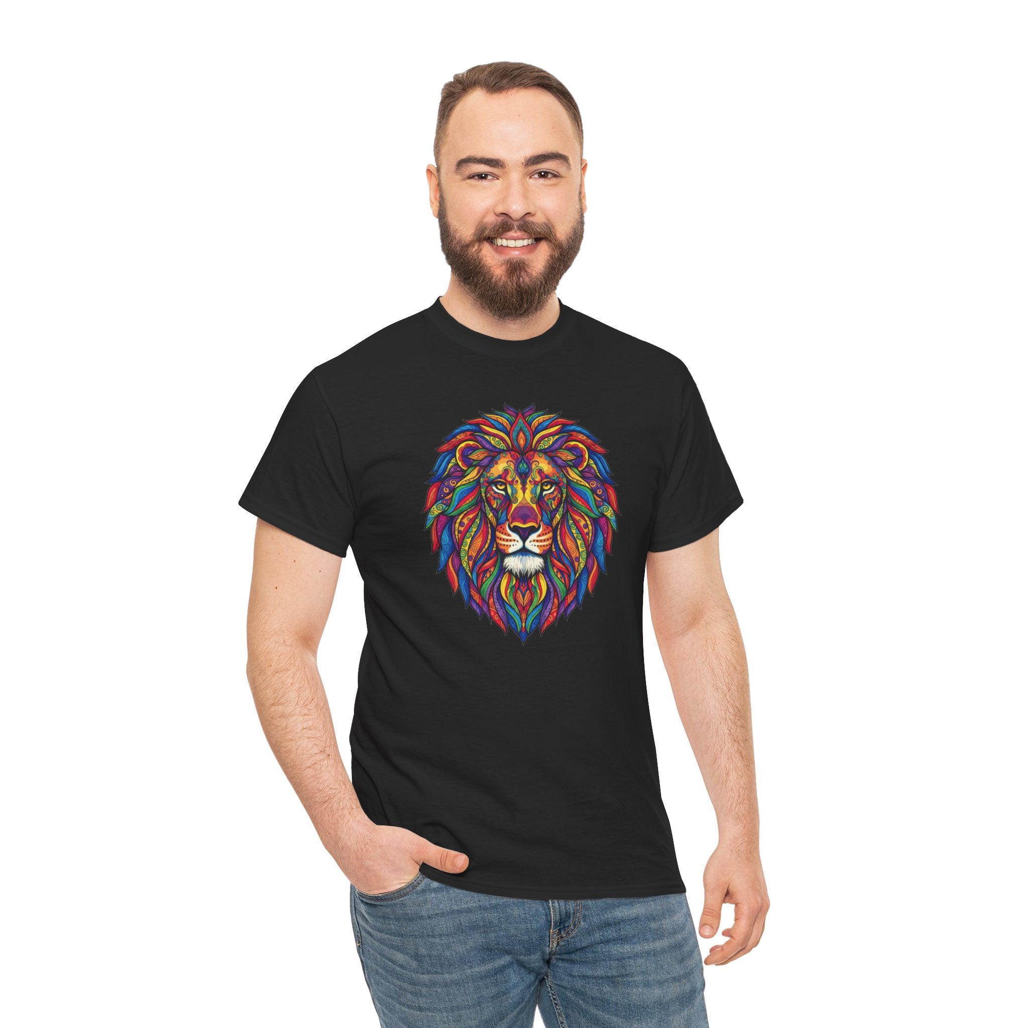 Colorful Geometric Lion T-Shirt | Vibrant Tribal Lion Tee, Graphic Animal Shirt