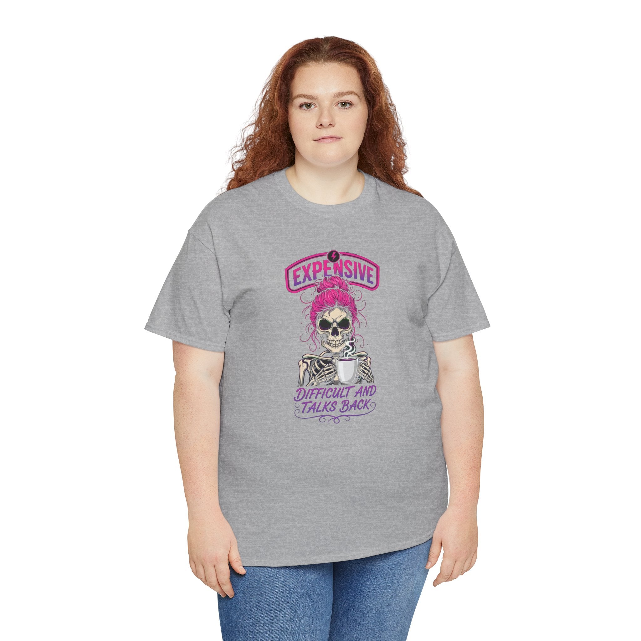 Expensive Skull with Pink Beanie T-Shirt | 'Difficult and Talks Back' Graphic Tee