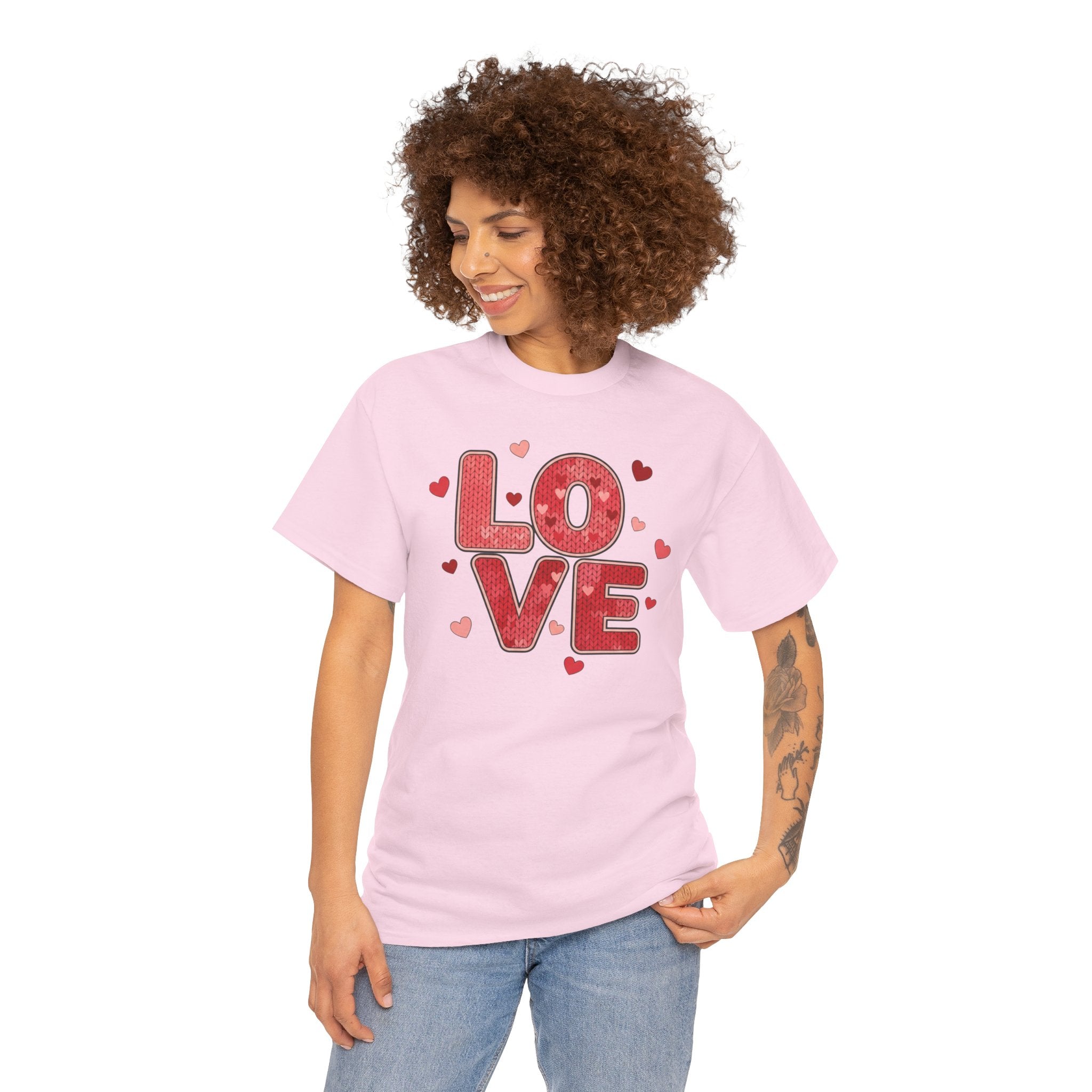 LOVE Heart Pattern T-Shirt  - Valentine Day Typography Tee with Red Hearts