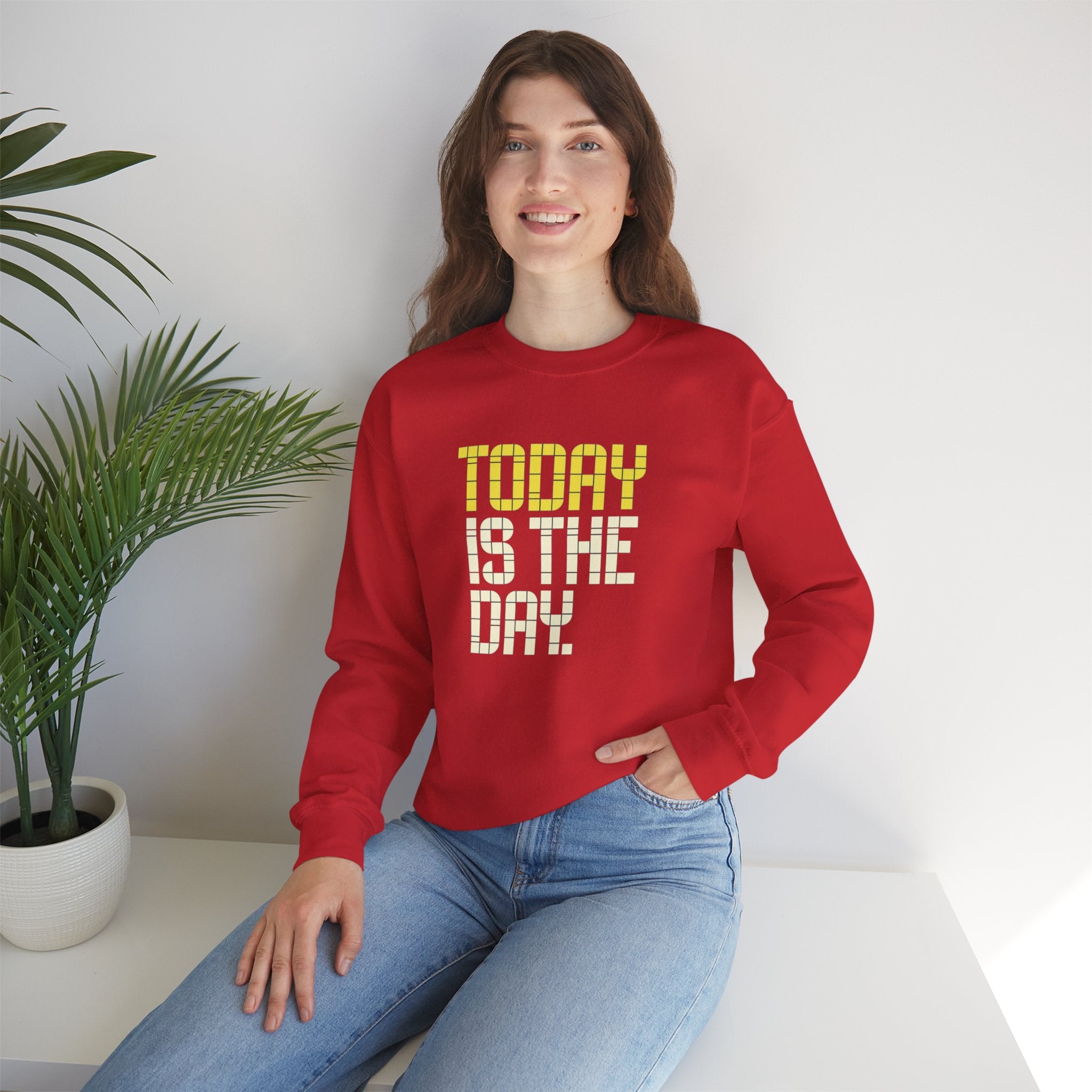 Today Is The Day Crewneck Sweatshirt | Motivational Retro Tile Text