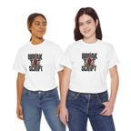 Break the Script hands ripping text Tee | Rebellious typography shirt