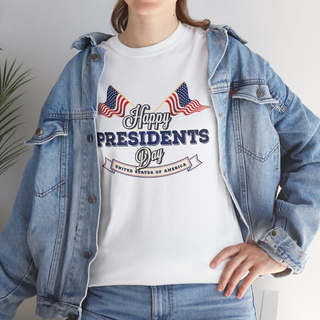 Happy Presidents Day T-Shirt | American Flag Banner, Patriotic Holiday Tee