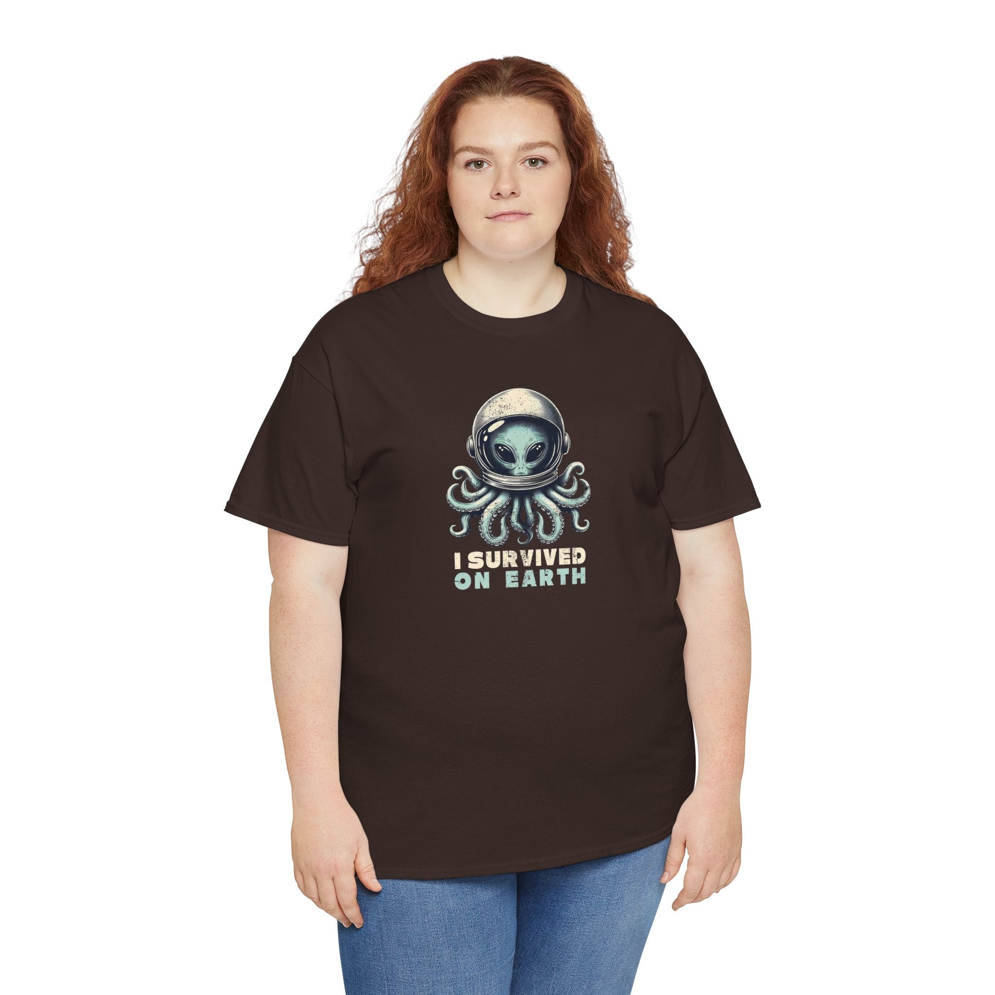 I Survived on Earth Alien Octopus Tee | Space Helmet Illustration
