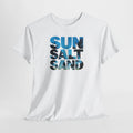 Sun Salt Sand T-Shirt | Beach Typography Tee, Ocean Photo Fill